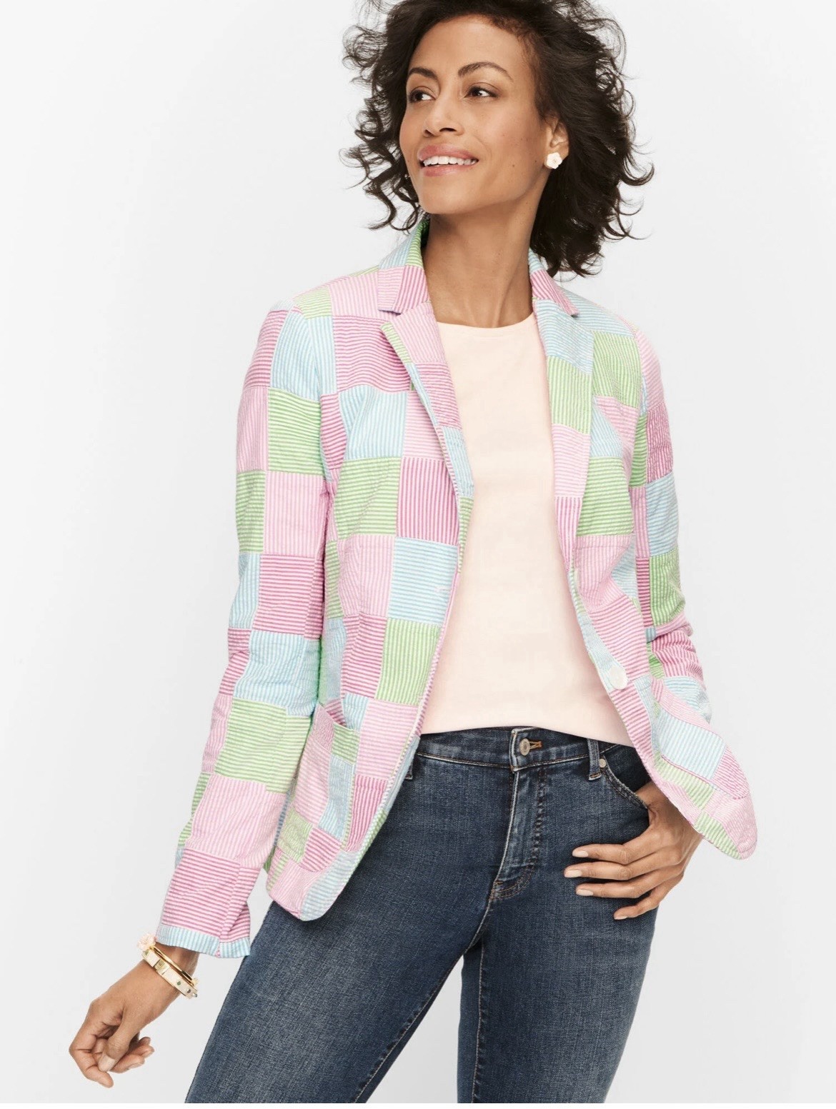 Talbots Petites 12P Multicolor Plaid Blazer Jacket Lined Pockets Button