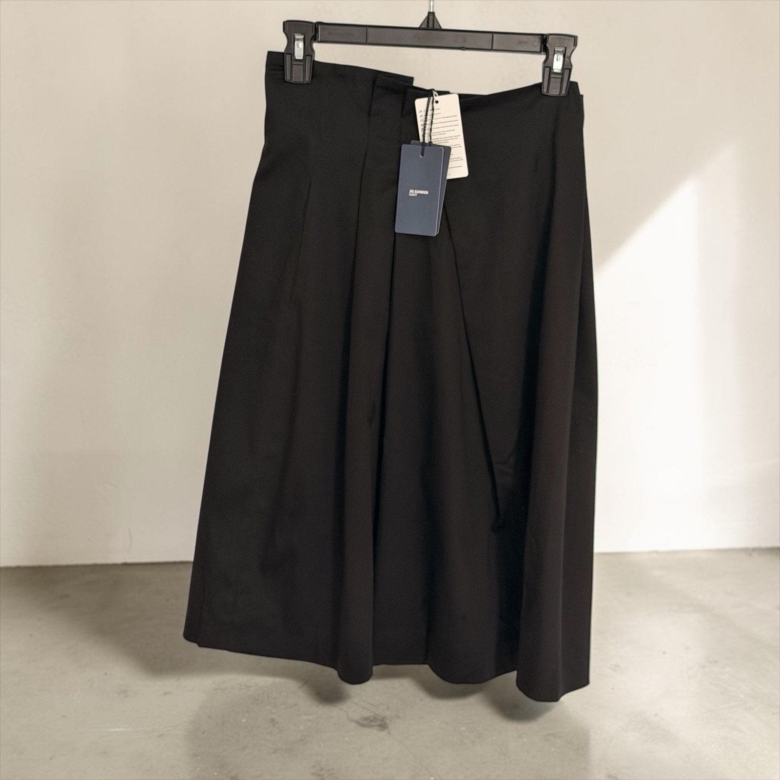 JIL SANDER Navy Black Cotton Pleated Midi Skirt High Waisted EU 36 US 4 NWT