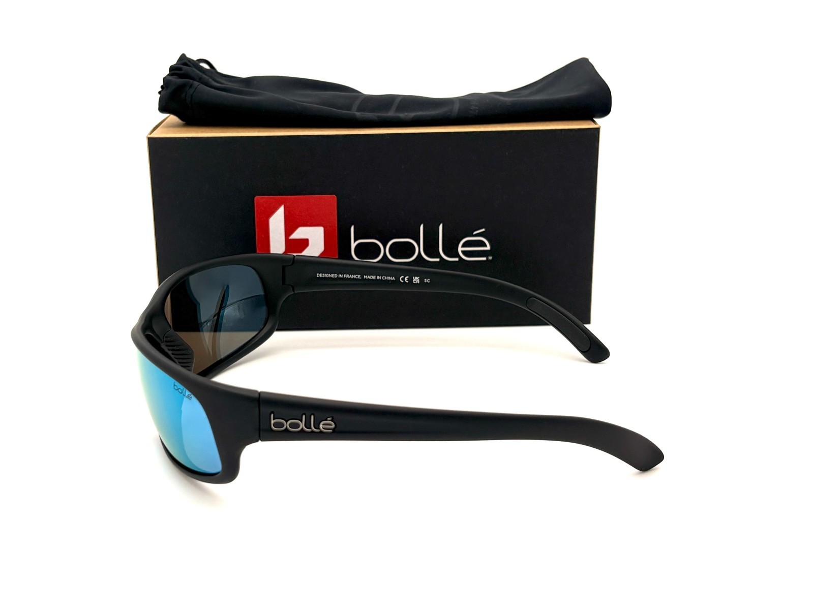 BOLLE ANACONDA Matte Black / Sky Blue Polarized 64mm Sunglasses