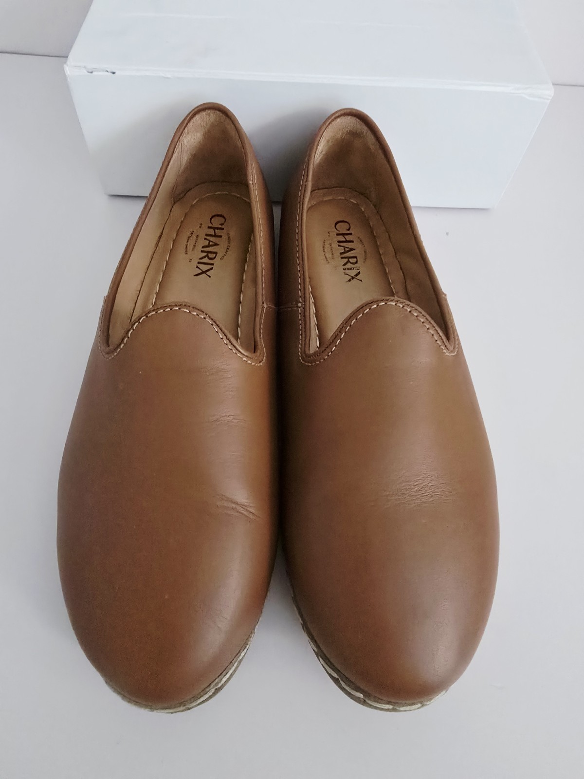 Charix Camel Brown Leather Slip On Flats Loafers Shoes 39 8.75 9 Womens