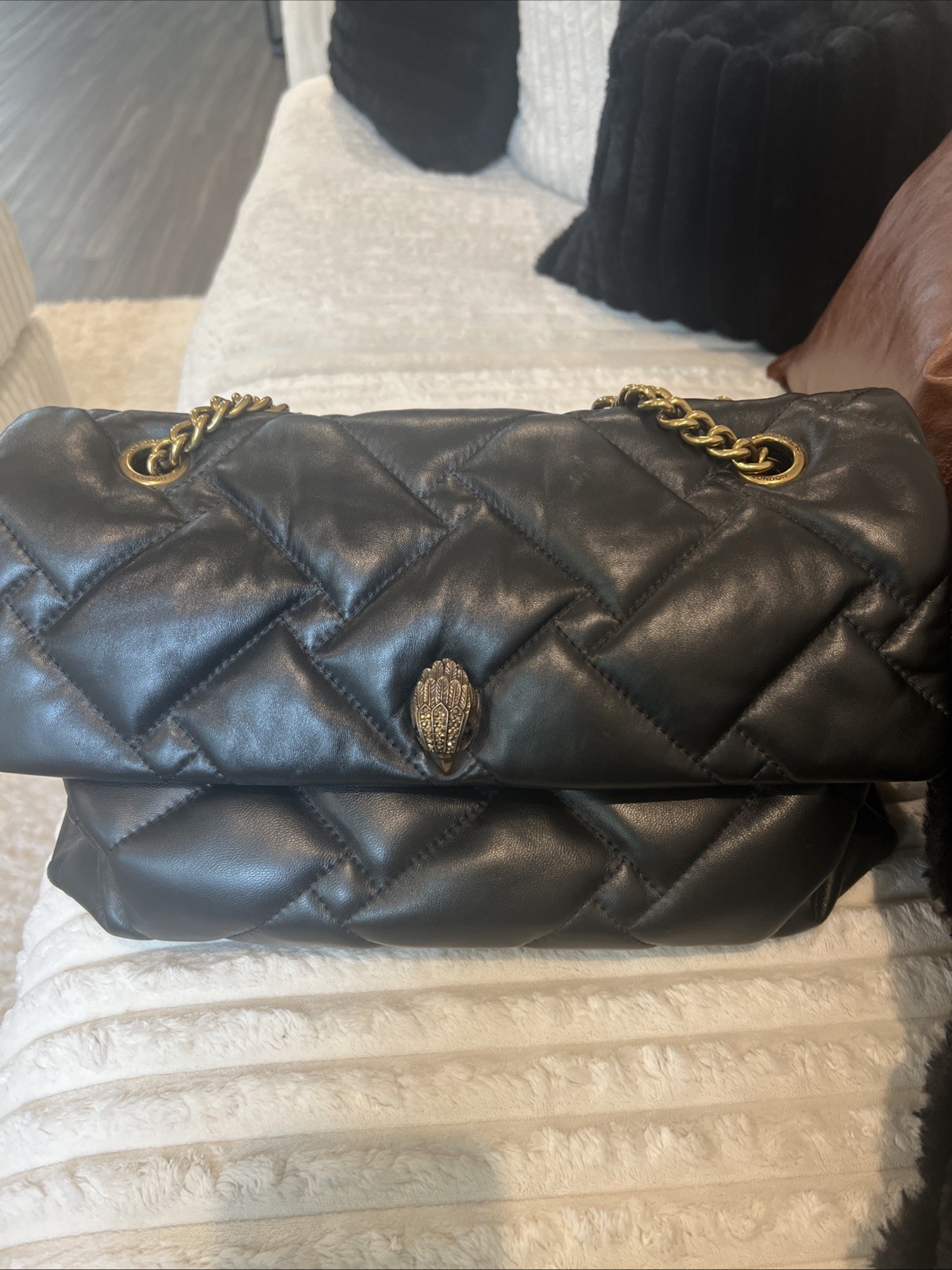 Kurt Geiger London Kensington quilted leather shoulder bag, black.