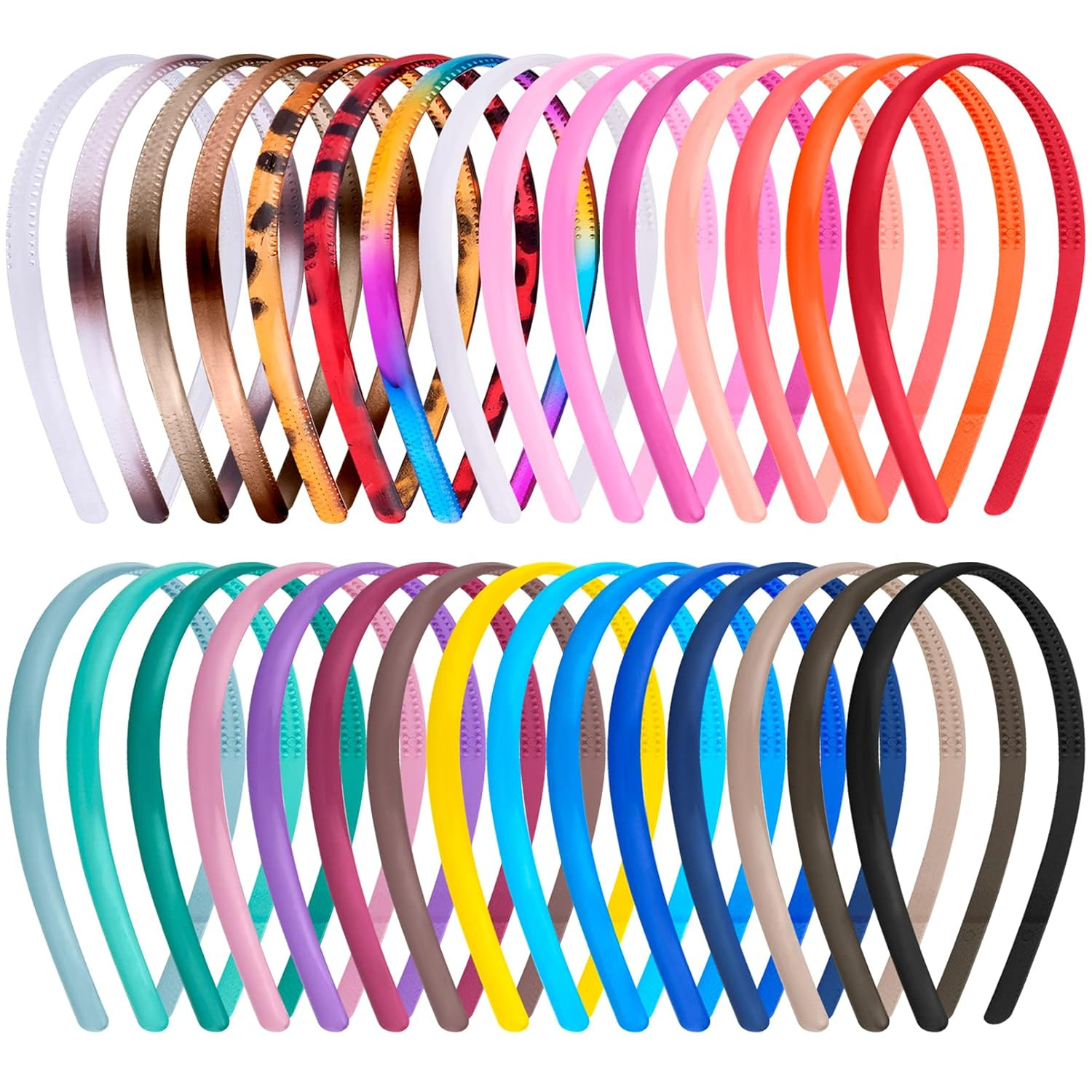 30 Pcs Thin Plastic Headbands with Teeth Colorful 0.8cm Plain Hair Bands