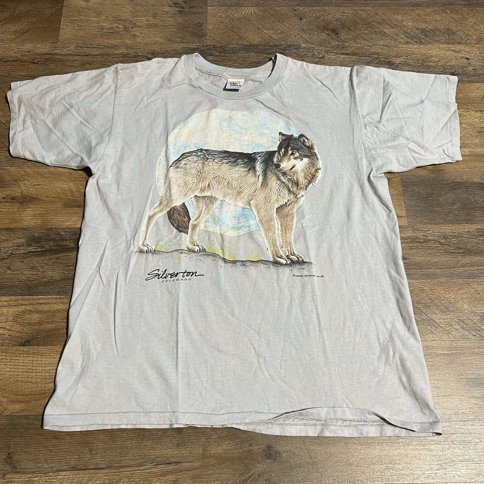VTG 80s Habitat Softwear Silverton Colorado Wolf Moon Cal Cru T-shirt Adult XL
