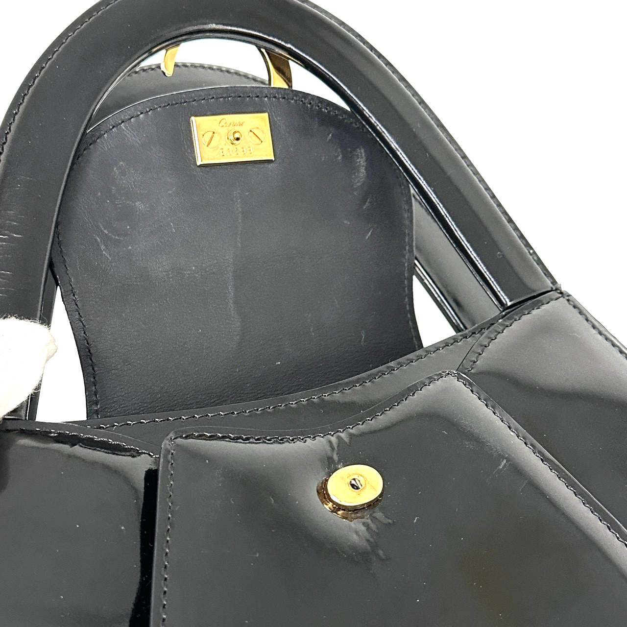 Cartier Panthere Hand Bag Patent Leather Black Gold Buckle Authentic