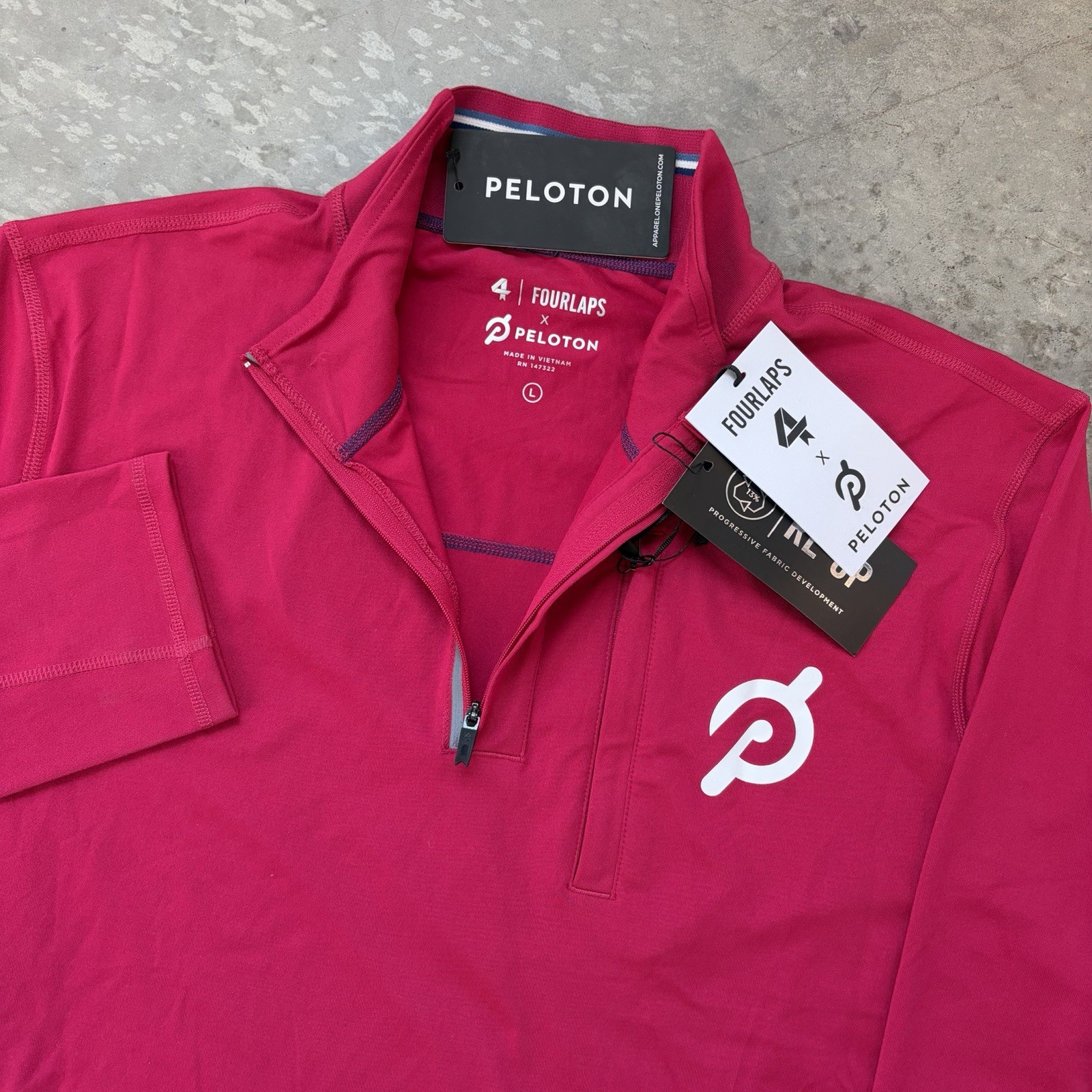 NEW Peloton x Fourlaps Venture 1/2 Half Zip Pullover Zip Pocket Pink Size Large