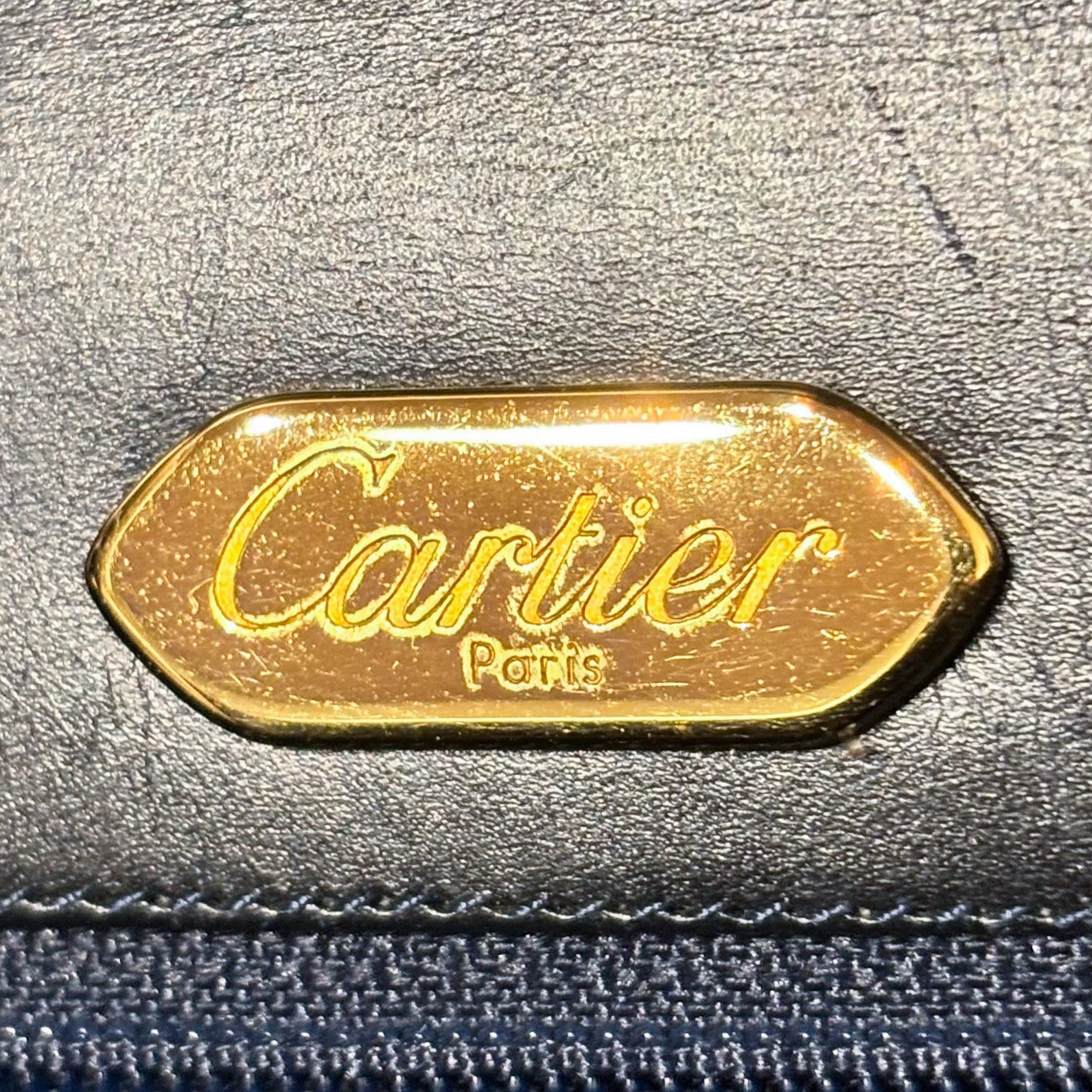 Cartier Sapphire Shoulder Bag Leather Black Gold Authentic