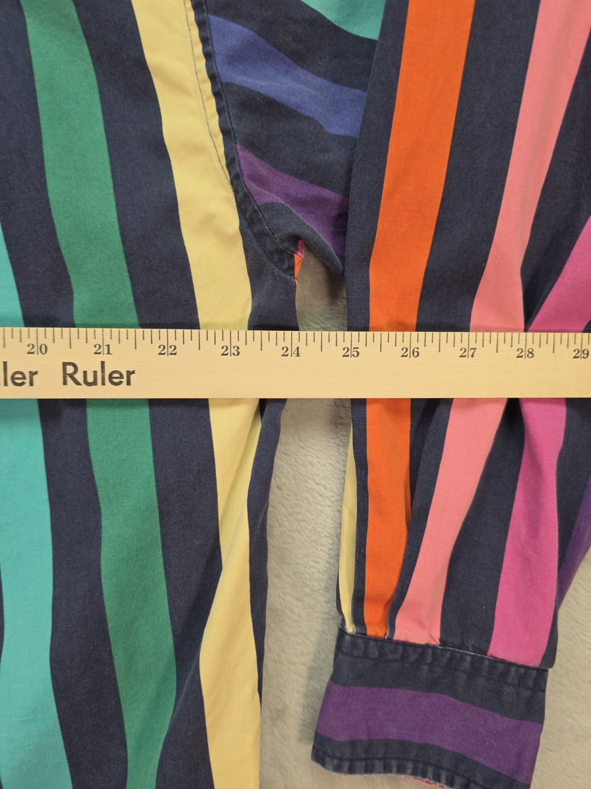 Norsport Button Down Shirt Rainbow Stripe Long Sleeve Cotton Large L Vintage