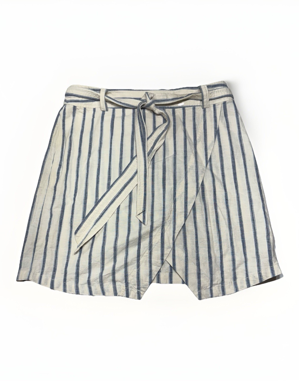 Madewell Striped Above Knee Skirt Front Overlap Sz 8 Linen Blend Beach Nautical