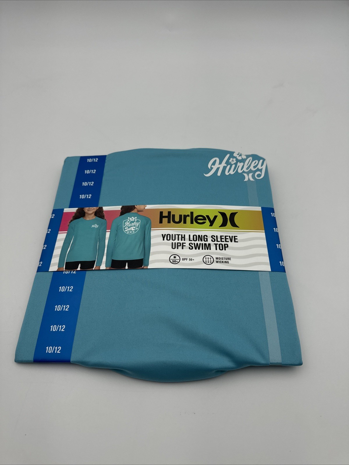 Hurley Youth Girl’s Long Sleeve UPF 50+ Turquoise Waves Swim Shirt Size 10/12