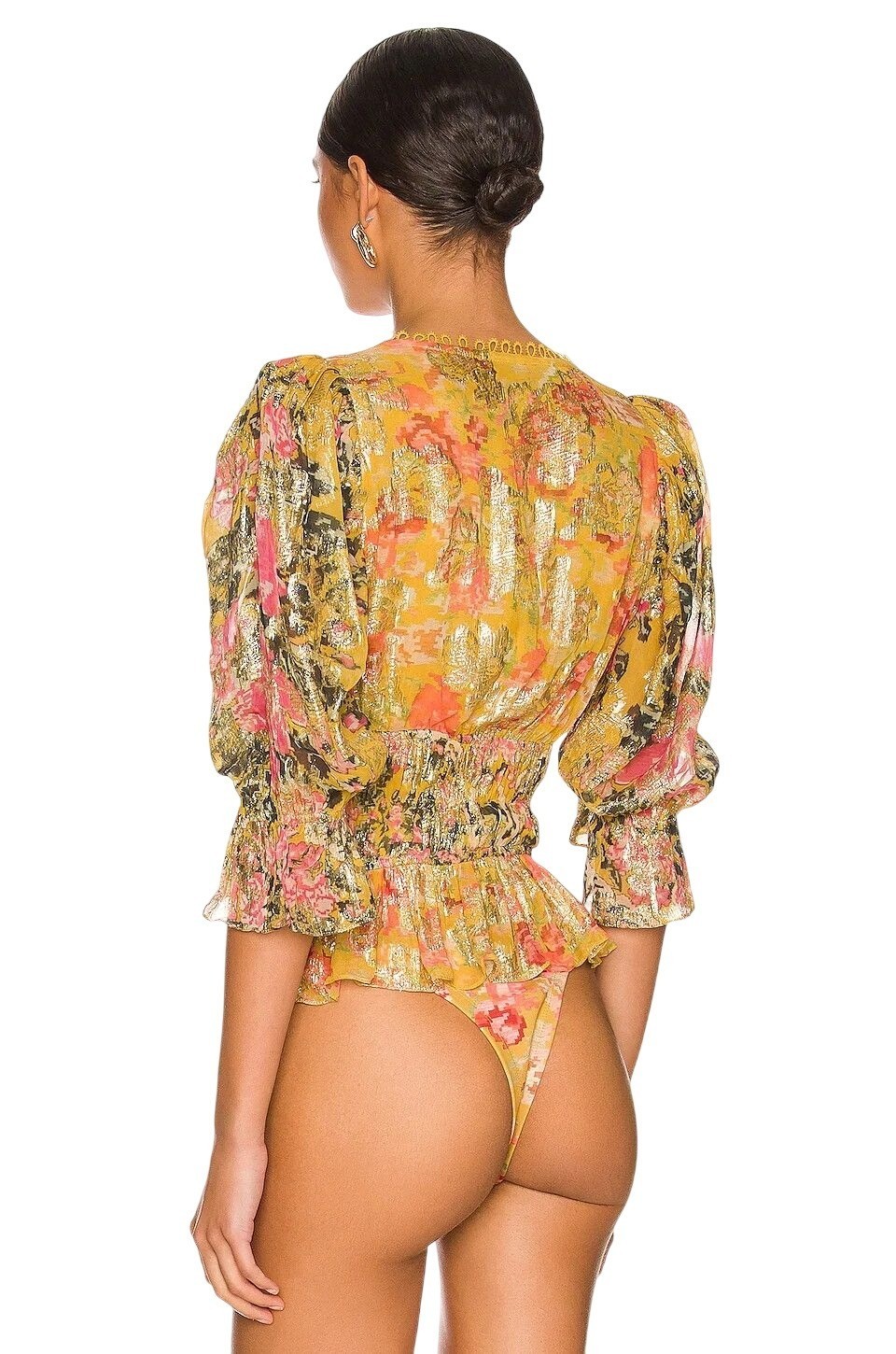 HEMANT AND NANDITA Nova Bodysuit in Mustard Multi X-Small New Womens Blouse Top