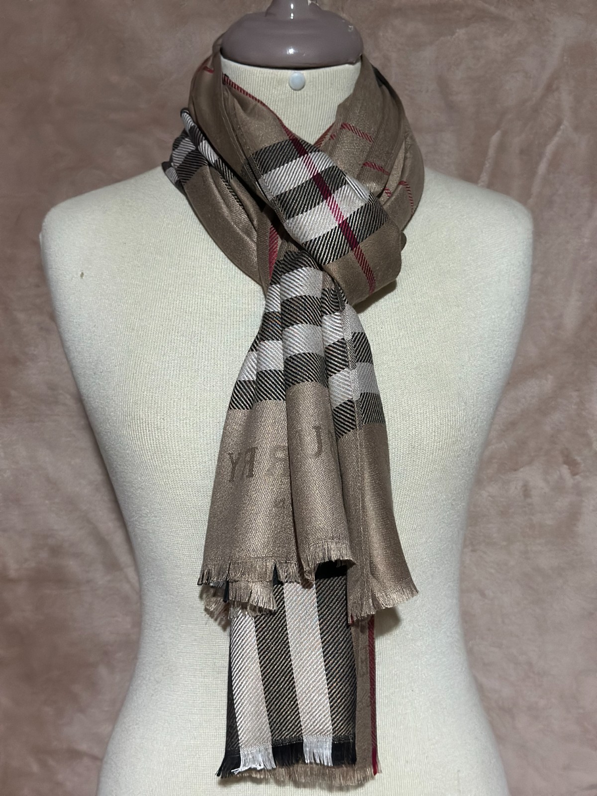 Authentic Burberry Scarf Wrap Stole Shawl 65% Cashmere 35% Silk Multicolor Used