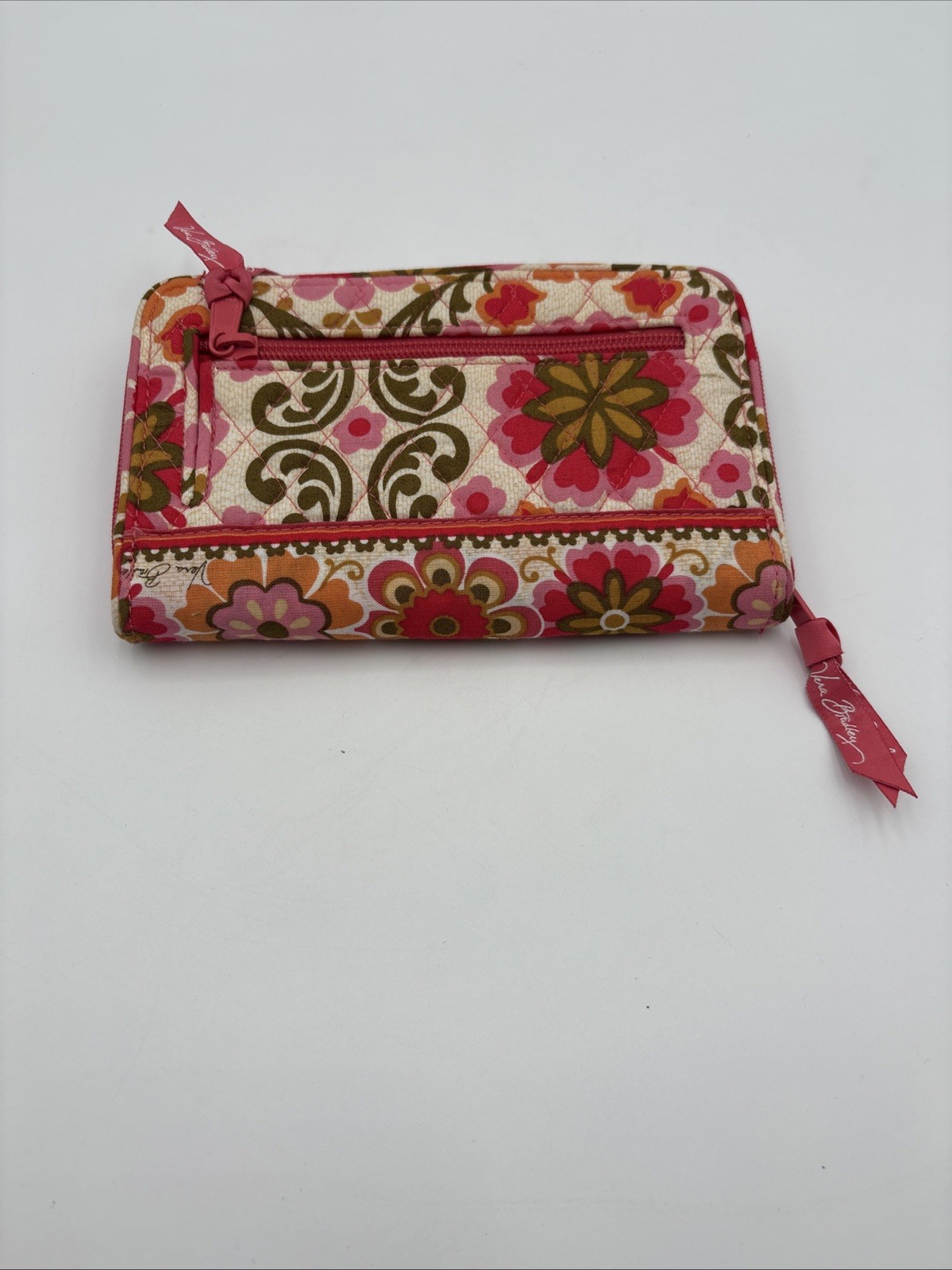 Wallet Vera Bradley Folkloric Pattern Turn Lock Zip Around Floral Orange Pink