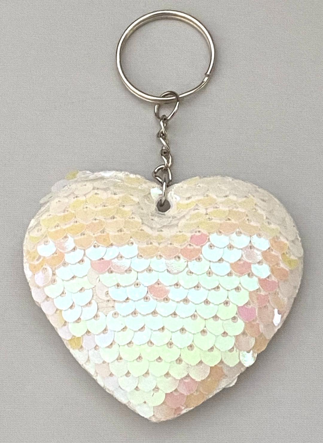PUFF SPONGE HEART KEY CHAIN SEQUINS SELECT COLOR FREE USA SHIPPING