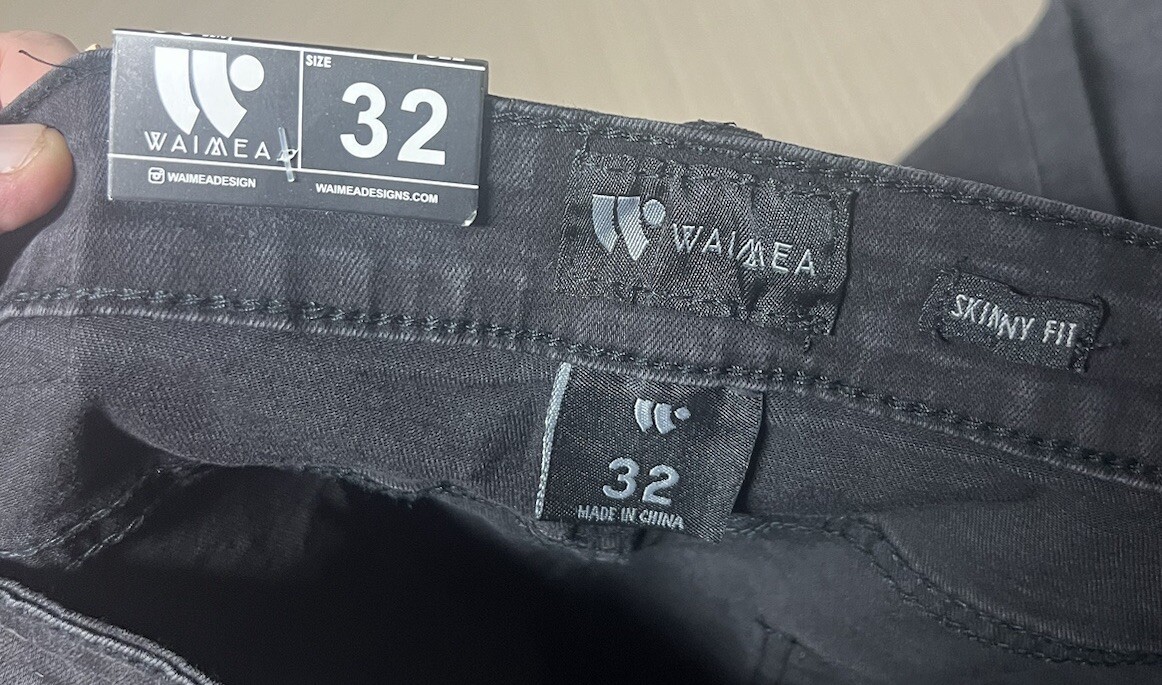 WAIMEA Black Distressed Lycra Stretch Jeans Men Skinny Fit 32×32 “New With Tags”
