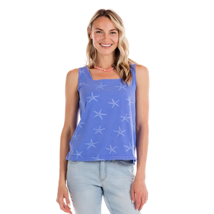 FRESH PRODUCE XL Peri Blue STARFISH Jersey Cotton $49 Boxy Tank TOP NWT New XL