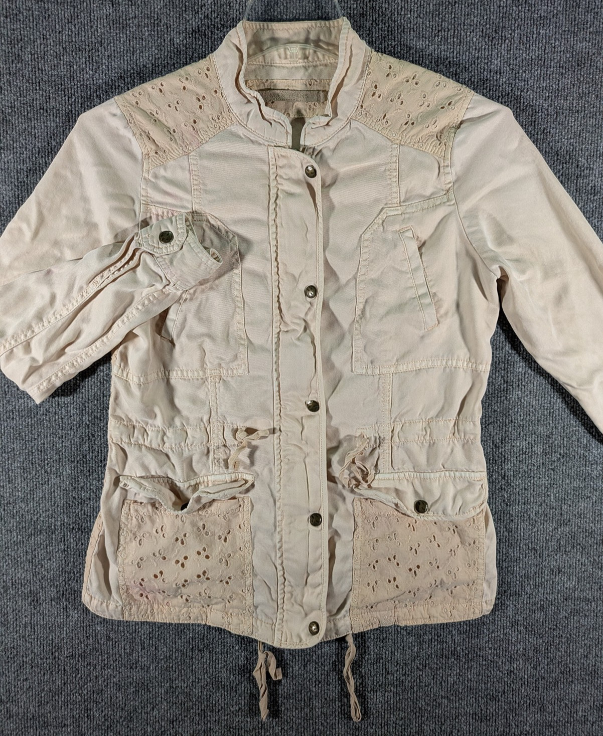 Max Jeans Jacket Women’s Small Khaki Military Utility Drawstring Lightweight