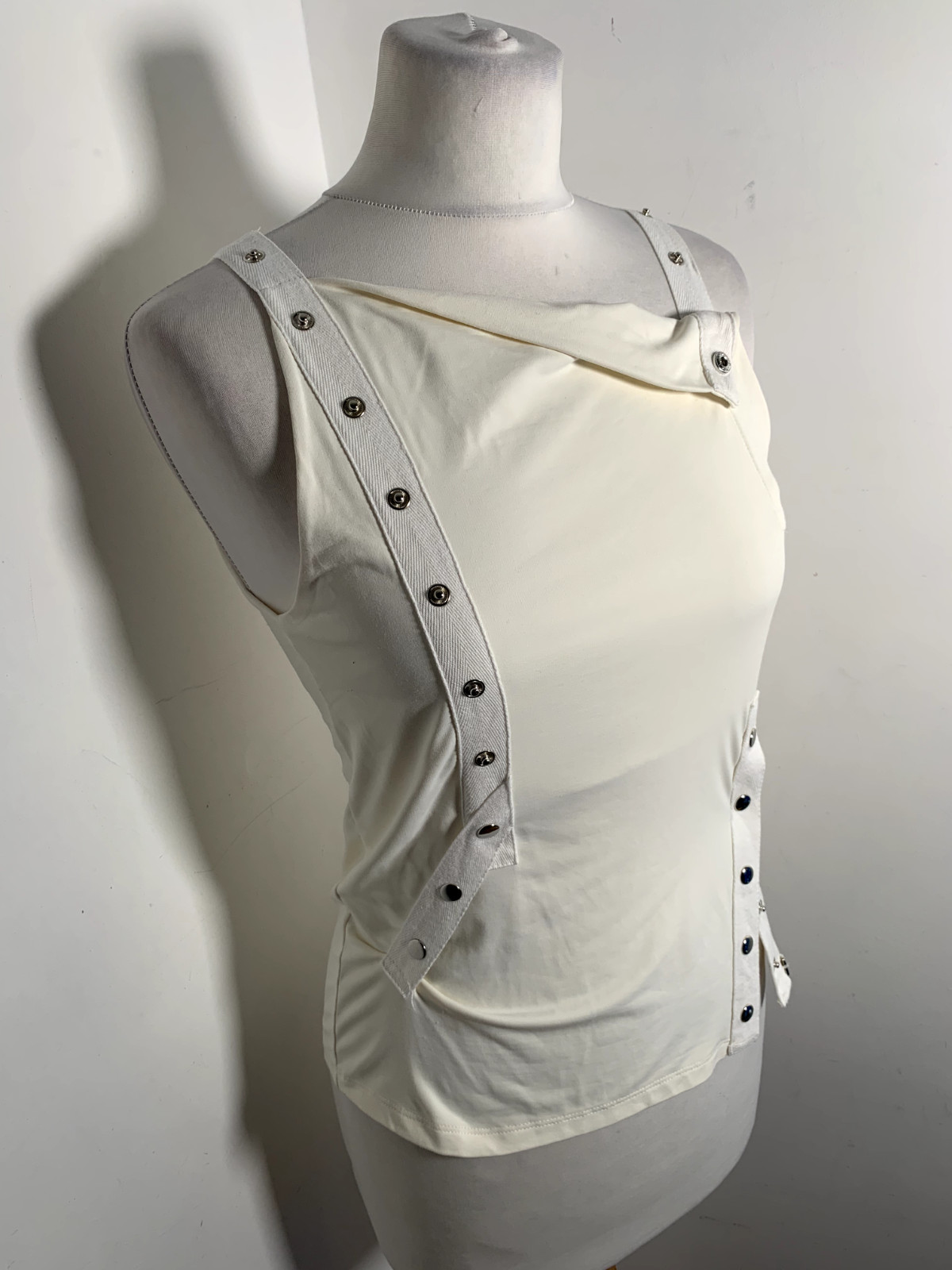 Morgan 90s Y2K blouse top vest UK 8 10 fitted popper detail club rave ruched