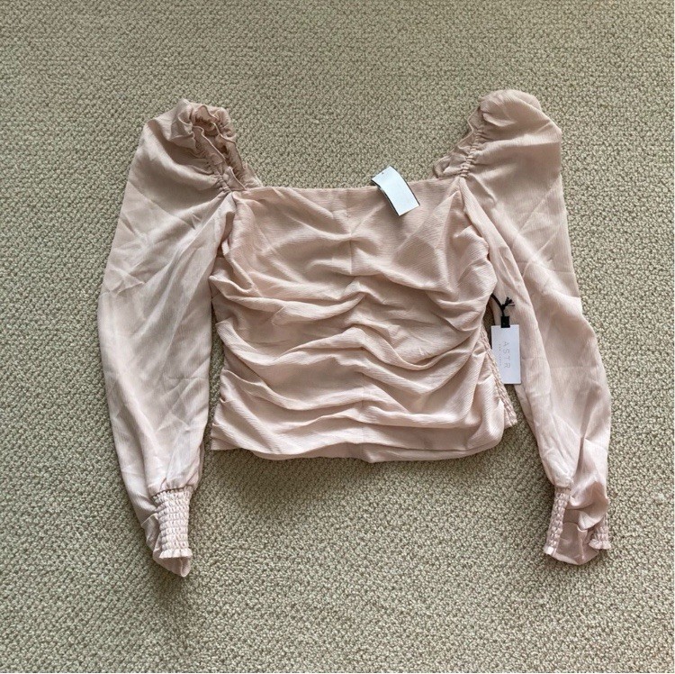 NEW ASTR Puff Long Sleeve Blouse Off Shoulder Blush Sz XL Smocked Cottagecore