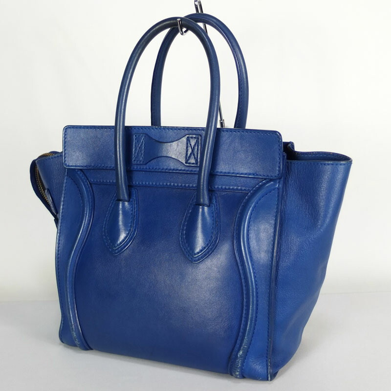 CELINE Luggage Micro Shopper Tote Bag 167793 Handbag Blue Gold Hardware Used F/S