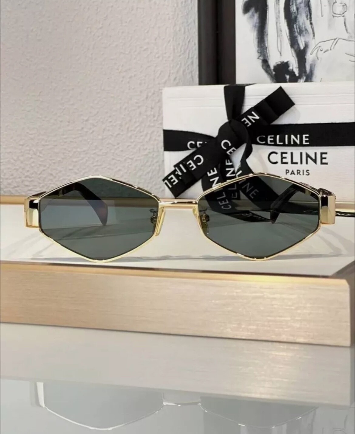 Celine Triomphe sunglasses metallic gold green geometric lenses