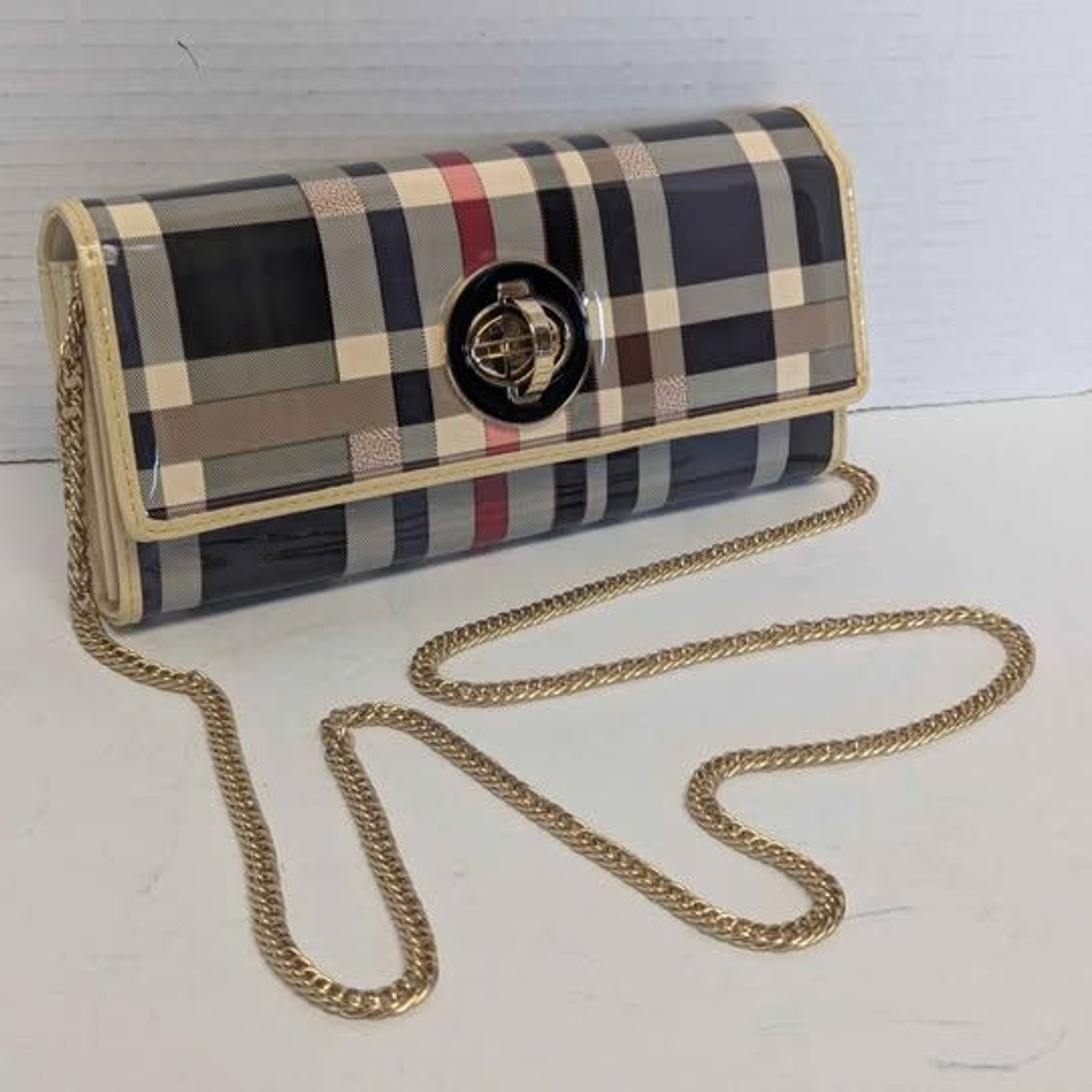Small Plaid Patent Leather Wallet Y2K Mini Purse Bag for Her 8.5×4.5×1.5