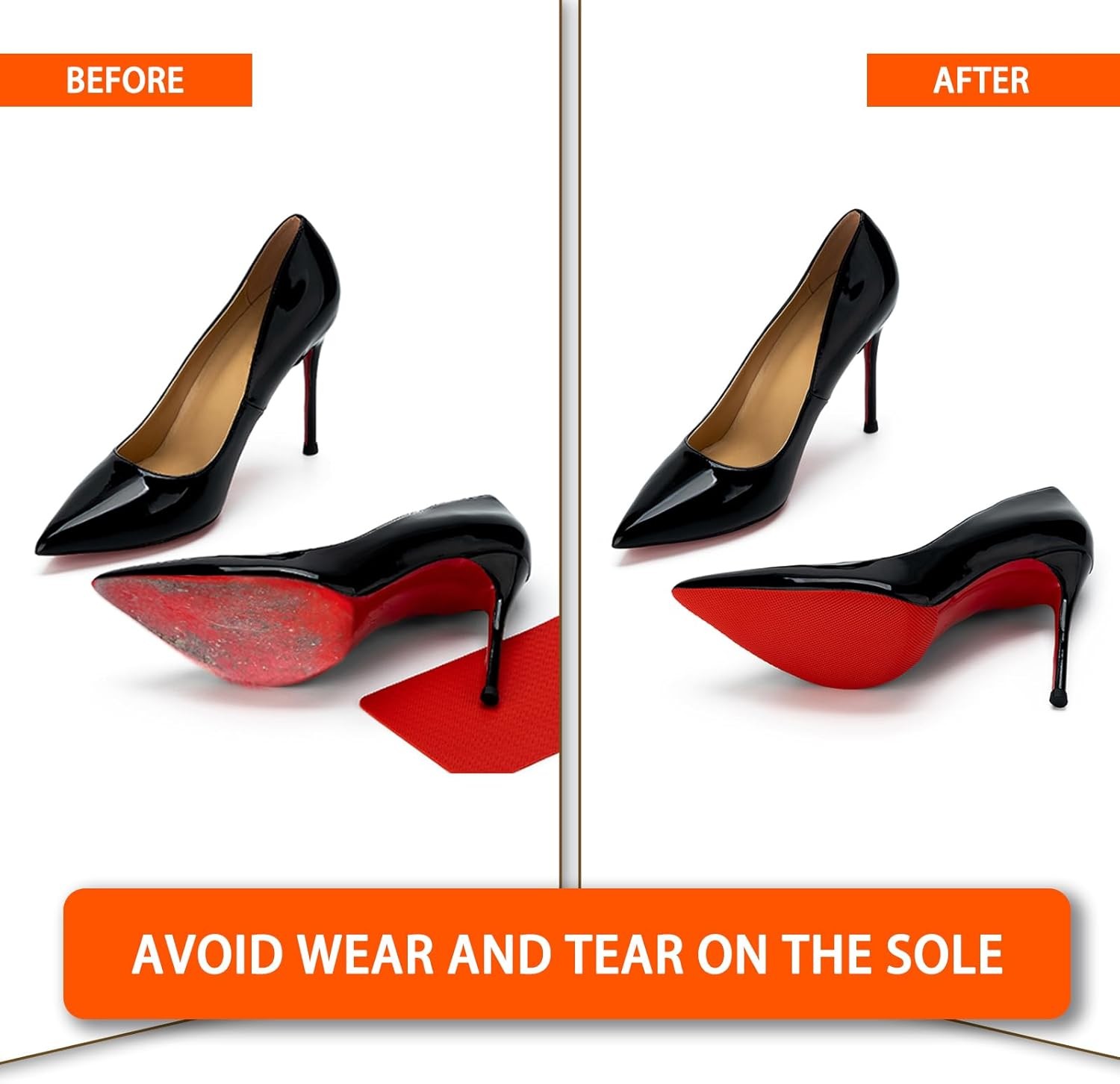 Red Sole Protectors, 4 Pcs Self-Adhesive Shoe Bottom Medium, 6″ by 4″,
