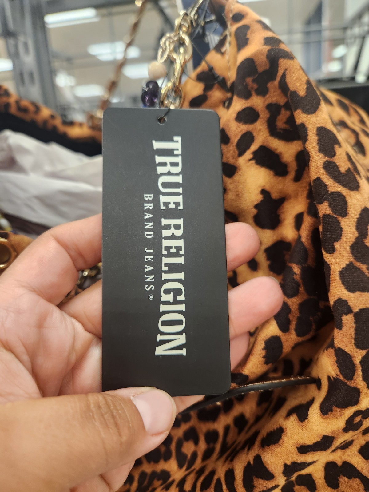 TRUE RELIGION LEOPARD PRINT HORSESHOE CHAIN DANGLE LARGE SHOULDER BAG TRENDY