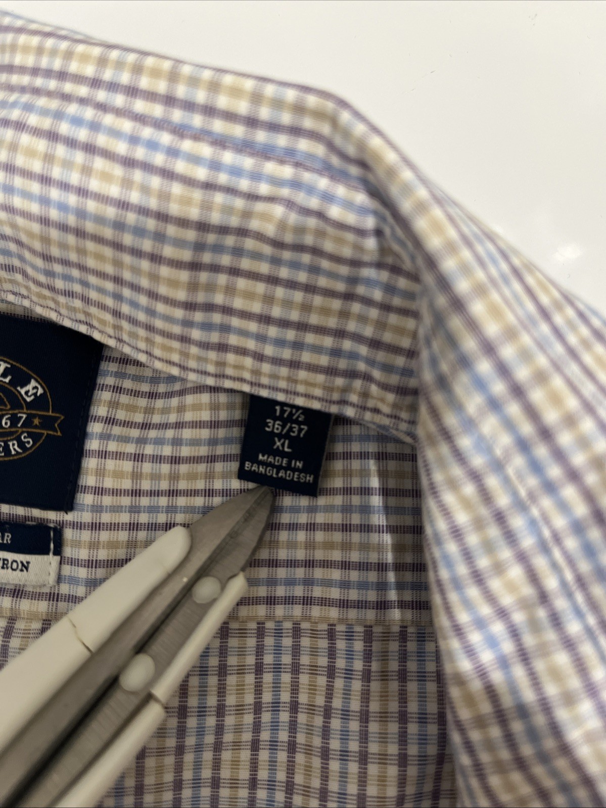 Eagle Shirtmakers Plaid Men’s Dress Shirt 17.5 36/37 100% Cotton Non-Iron