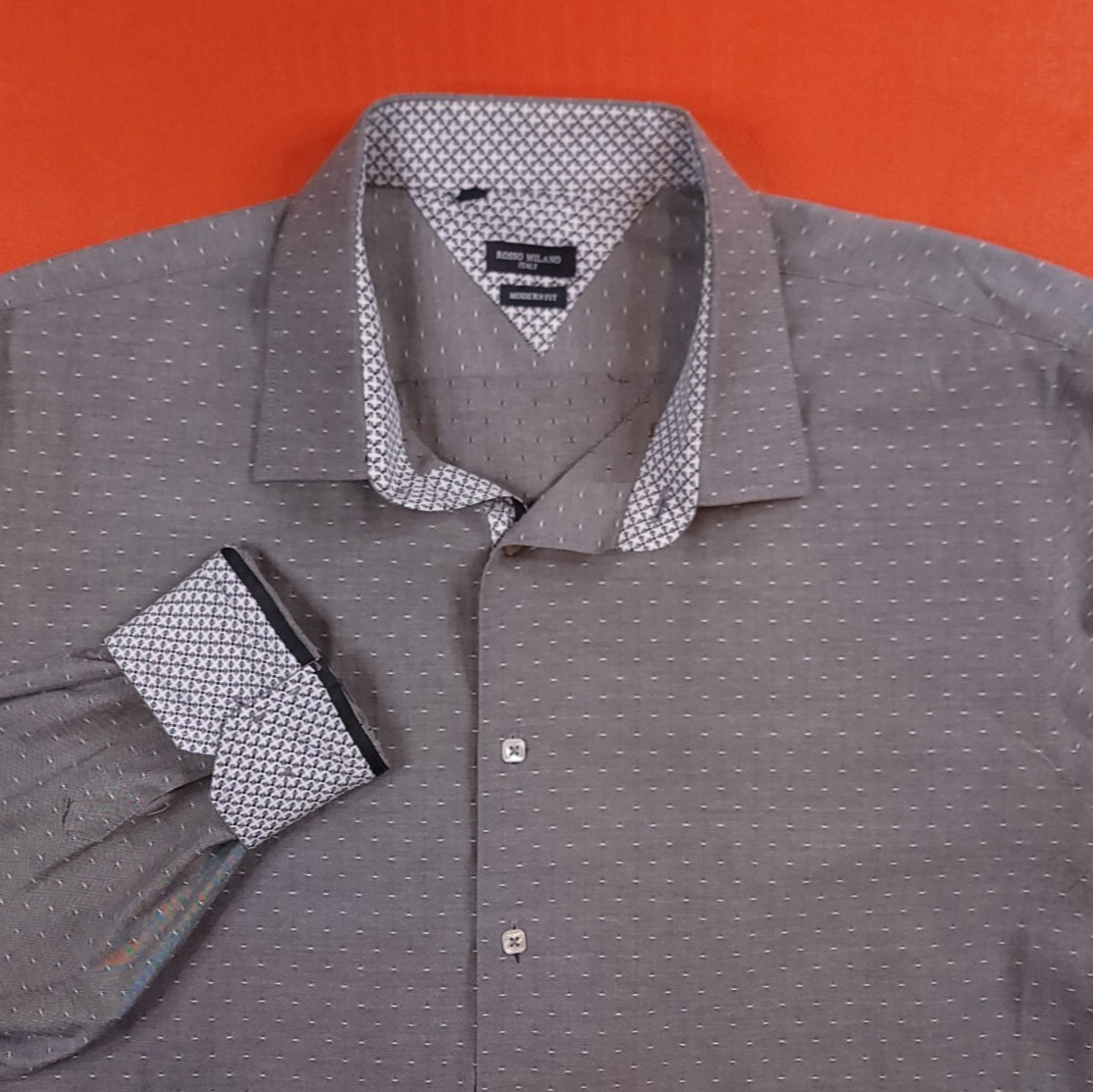 Rosso Milano Italy Men’s Contrast Button-Up Long Sleeve Shirt Gray Size 17.5 XL