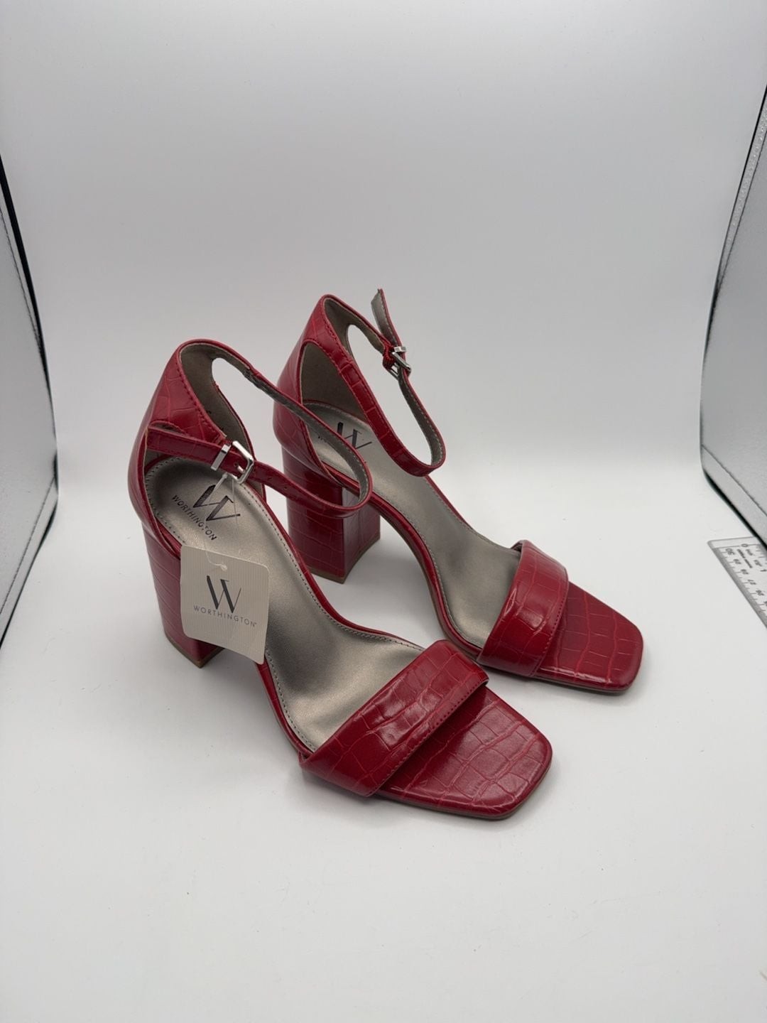 Worthington Becklyn Red Faux Croc Block Heel Sandals Size 9M