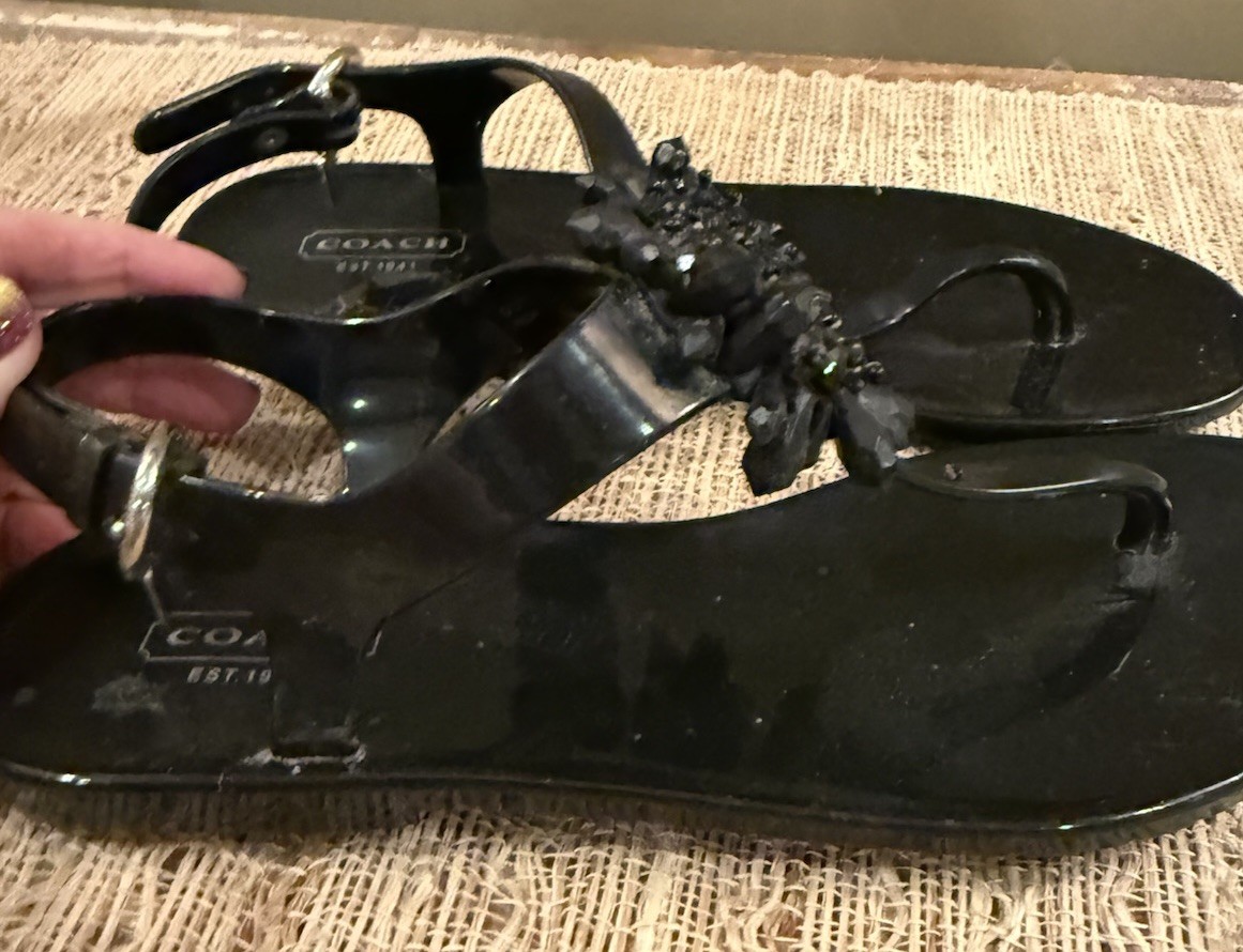 Coach Hilda jelly sandals Black floral beaded accent Great condition! Size 7