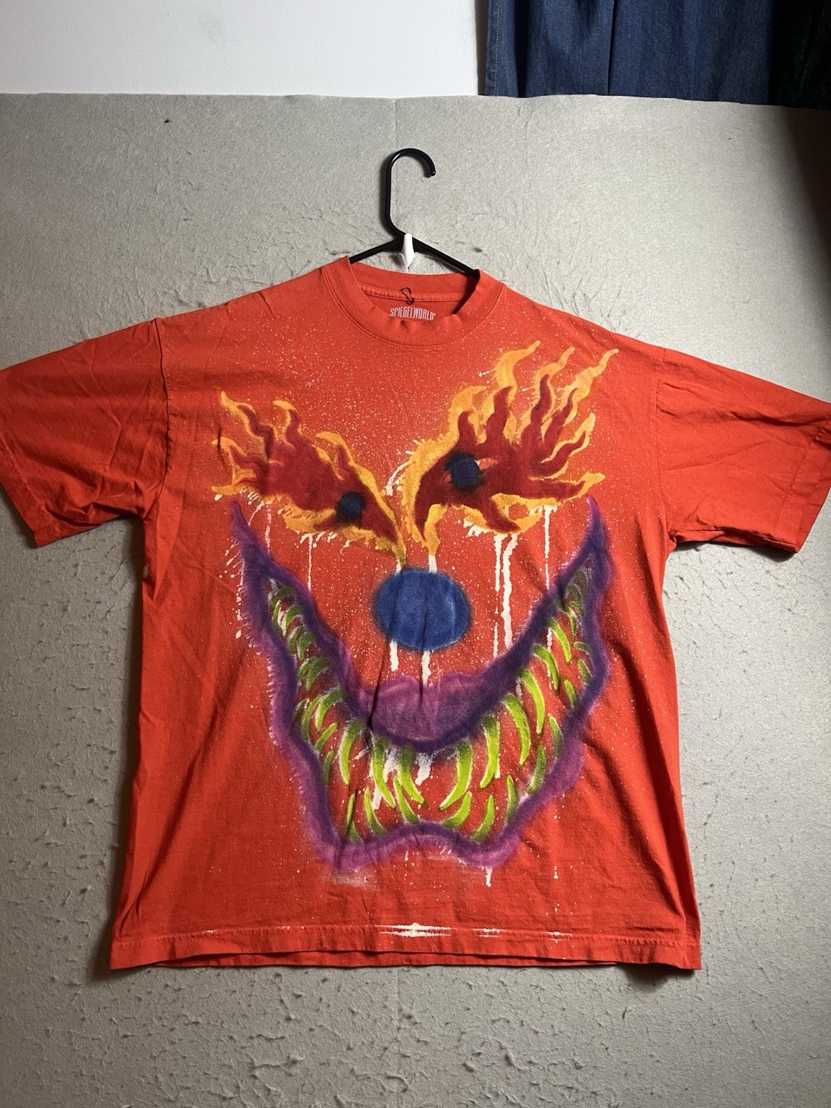 ABSINTHE BY COLIN YEO, HAND PAINTED T SHIRT L Tee Made In USA designer Orange