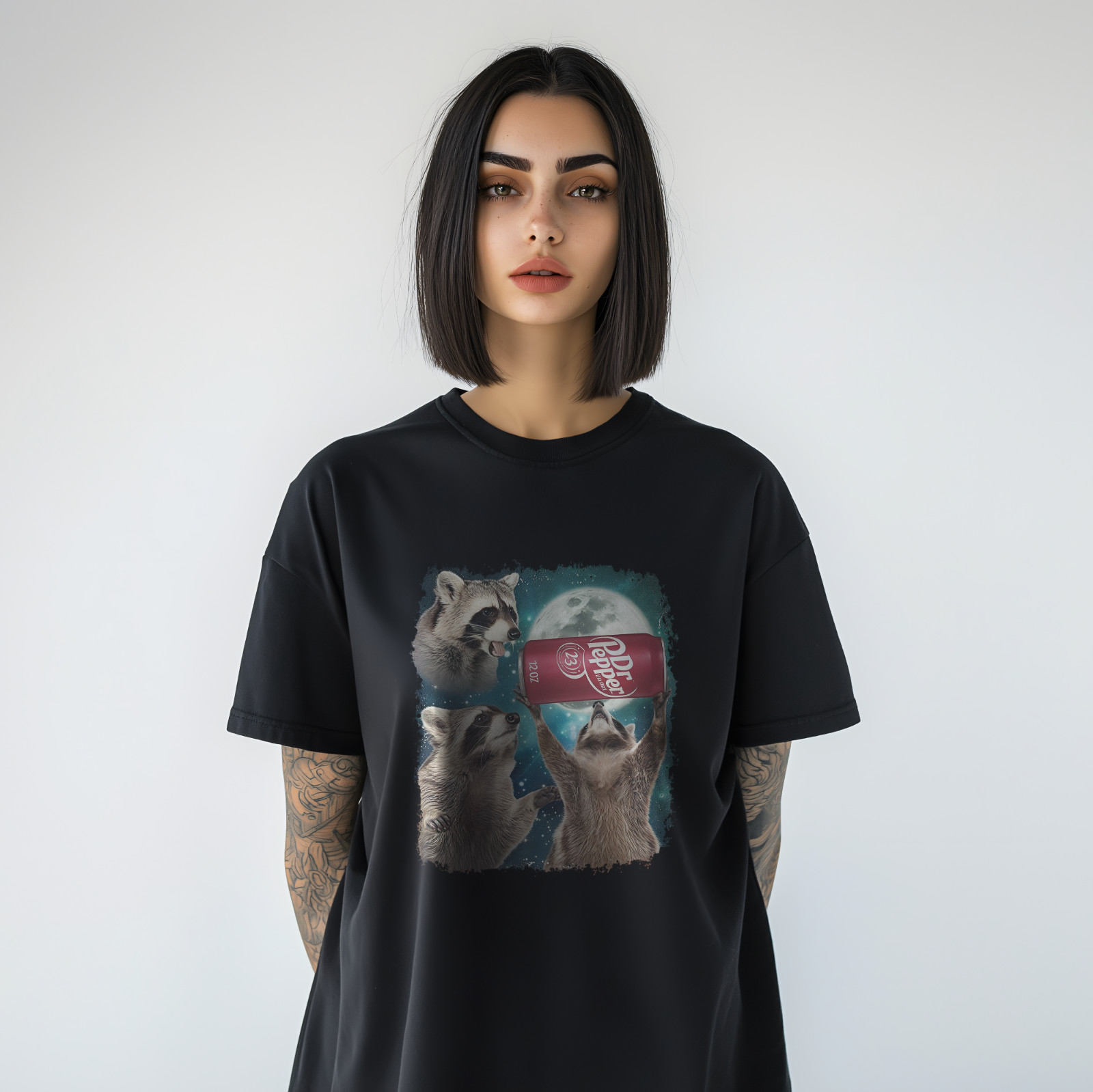 Dr Pepper Funny Raccoon Moon T-Shirt – Cute Cosmic Animal Graphic TeeA180