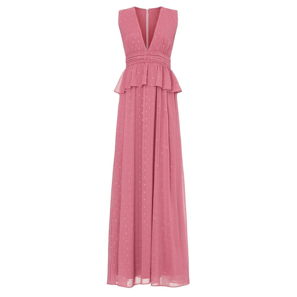 LDT Maxi Gown Women’s 4 Pink Rose Sleeveless V-Neck Peplum Waist A-Line RTR