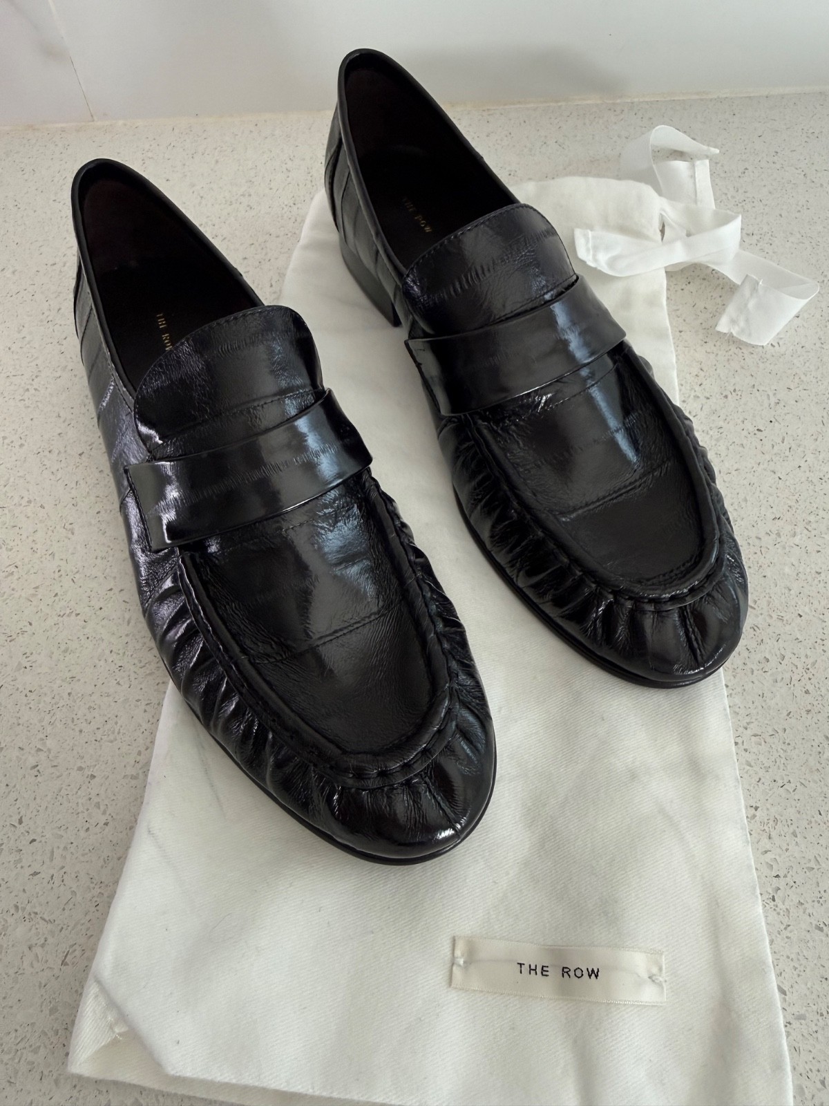 THE ROW Soft Loafers Eel Skin Black EU 38.5 US 8.5