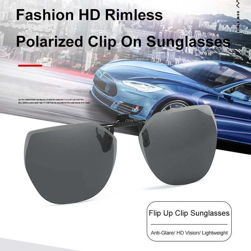 Polarized Clip-on Sunglasses Lightweight Rimless Flip Up Metal Clip Sunglasses