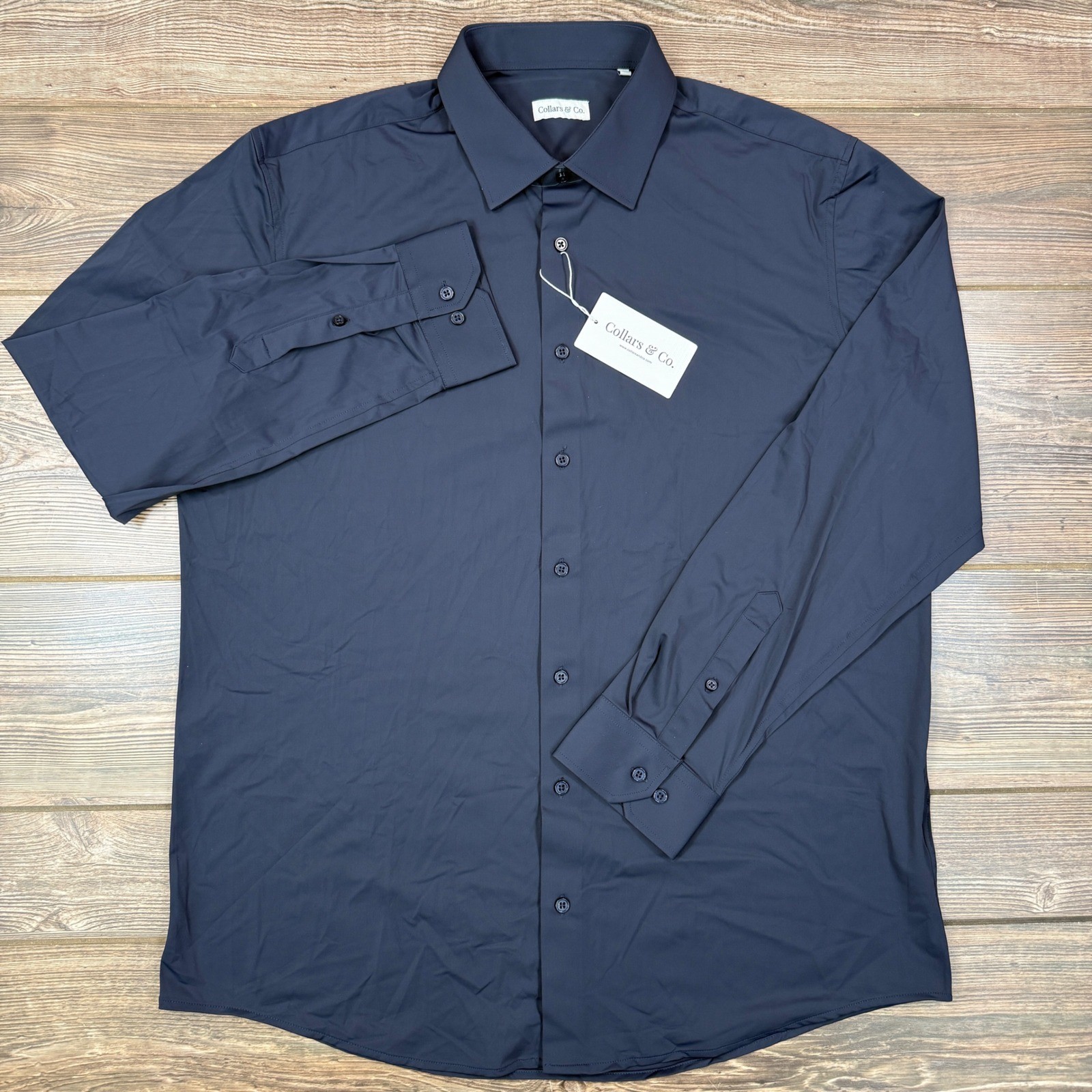 Collars & Co Mens Size XL Apex Performance Dress Shirt Navy Blue Stretch NEW