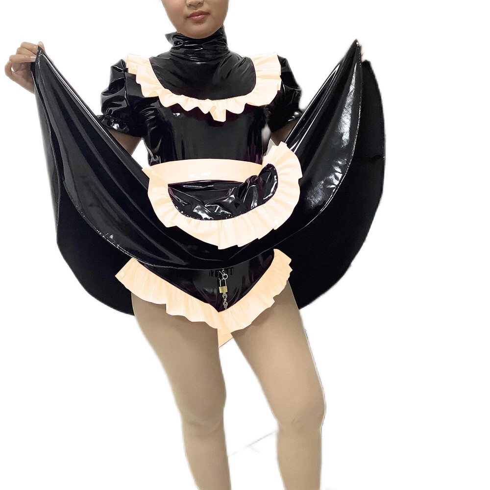 Plus Size Lockable SISSY Dress PVC Maid Costumes Uniform Apron Tailor-made