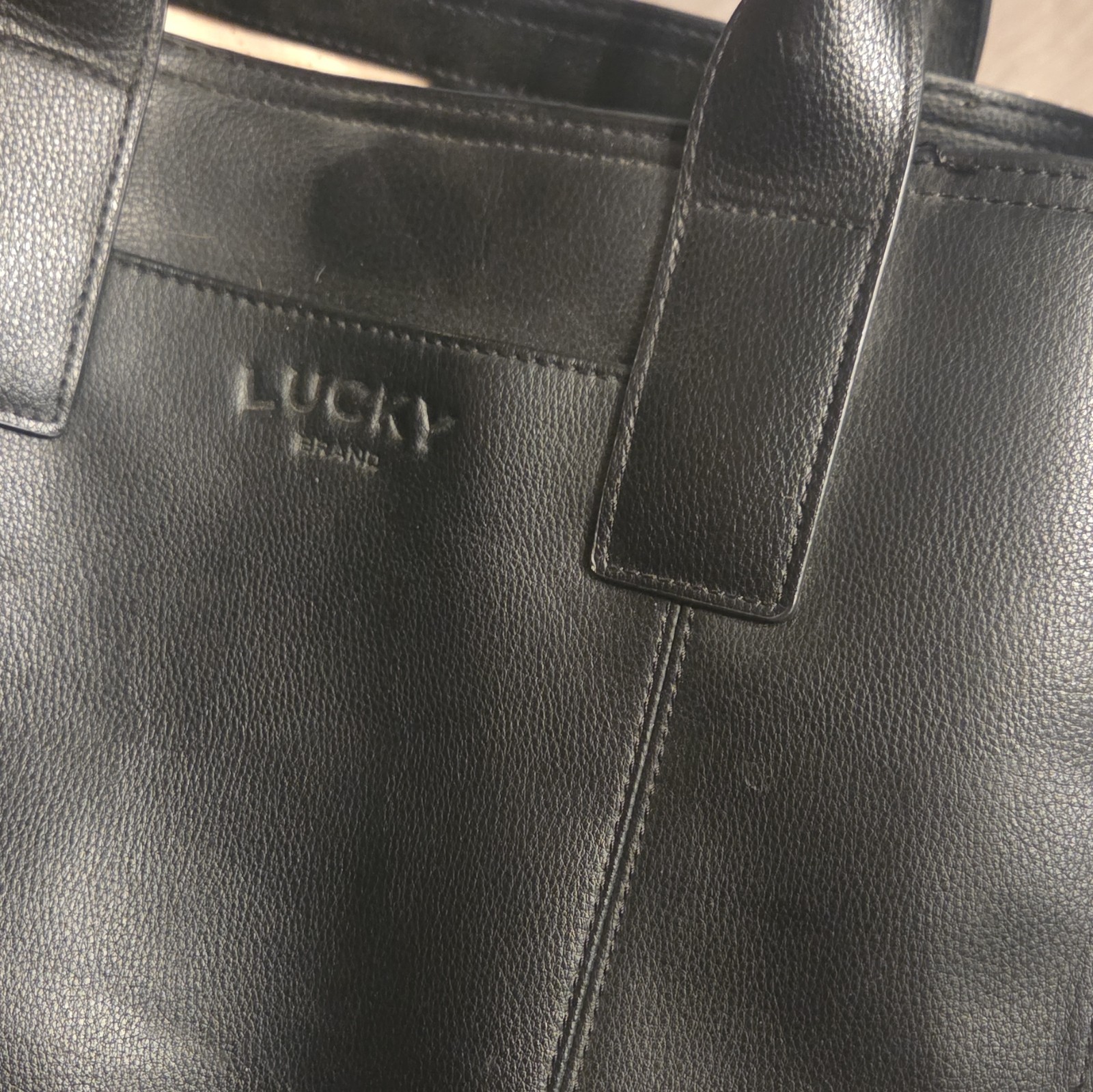 Lucky Brand Black Pebbled Tote Bag, Magnetic Closure, Lined, Inner Pockets