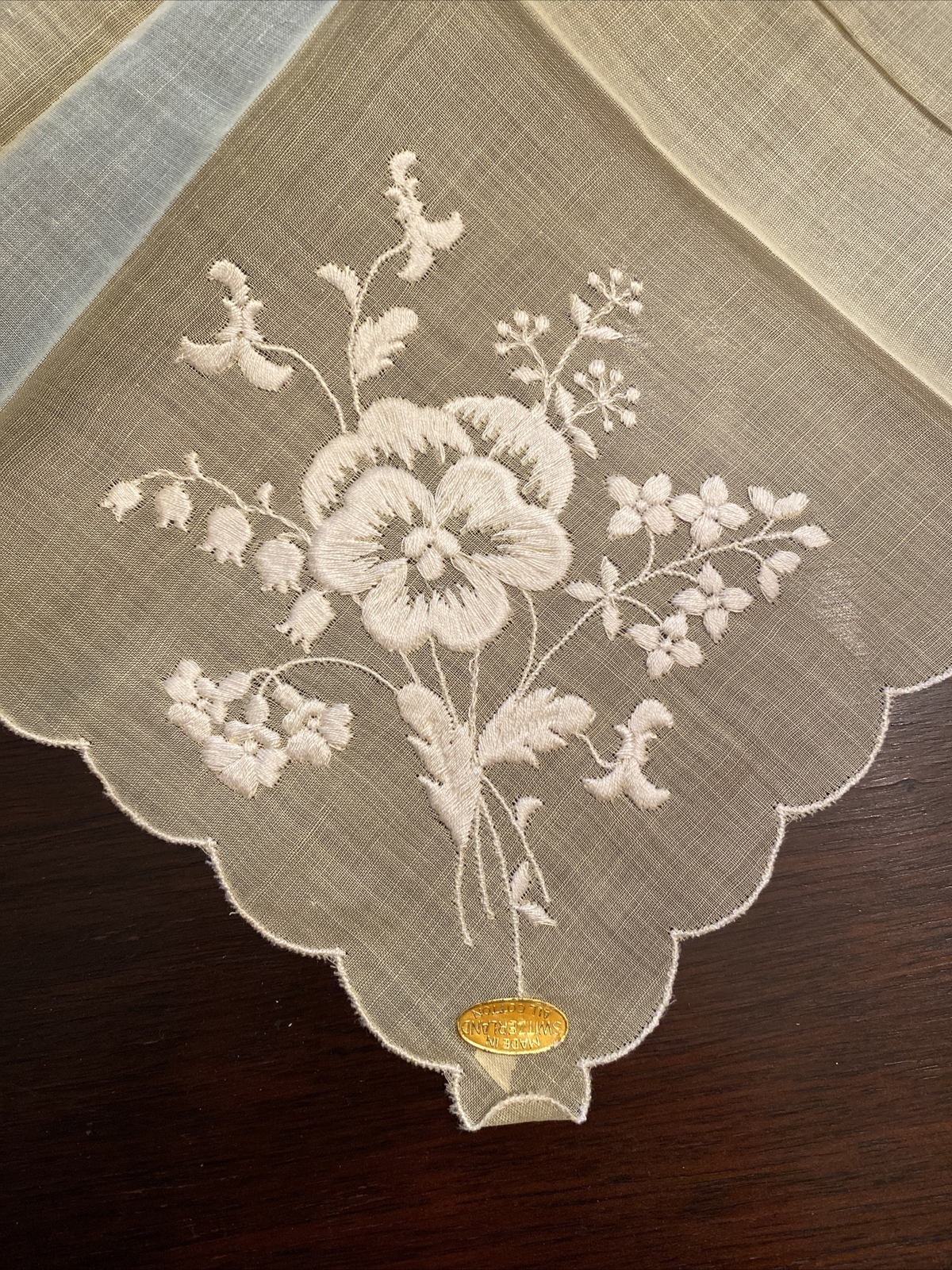 Vintage made in Switzerland pale yellow Linen Handkerchief Hanky approx 11″ sq