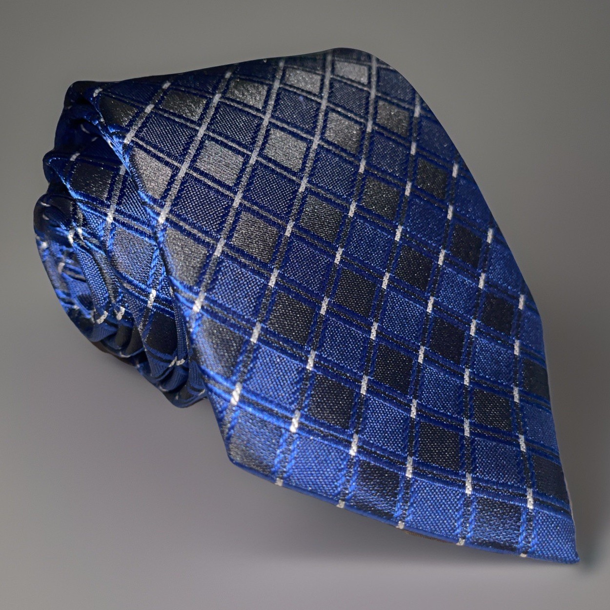 WeiShang Blue Plaid Necktie Handmade 100% Silk Classic Check Pattern Men’s Tie