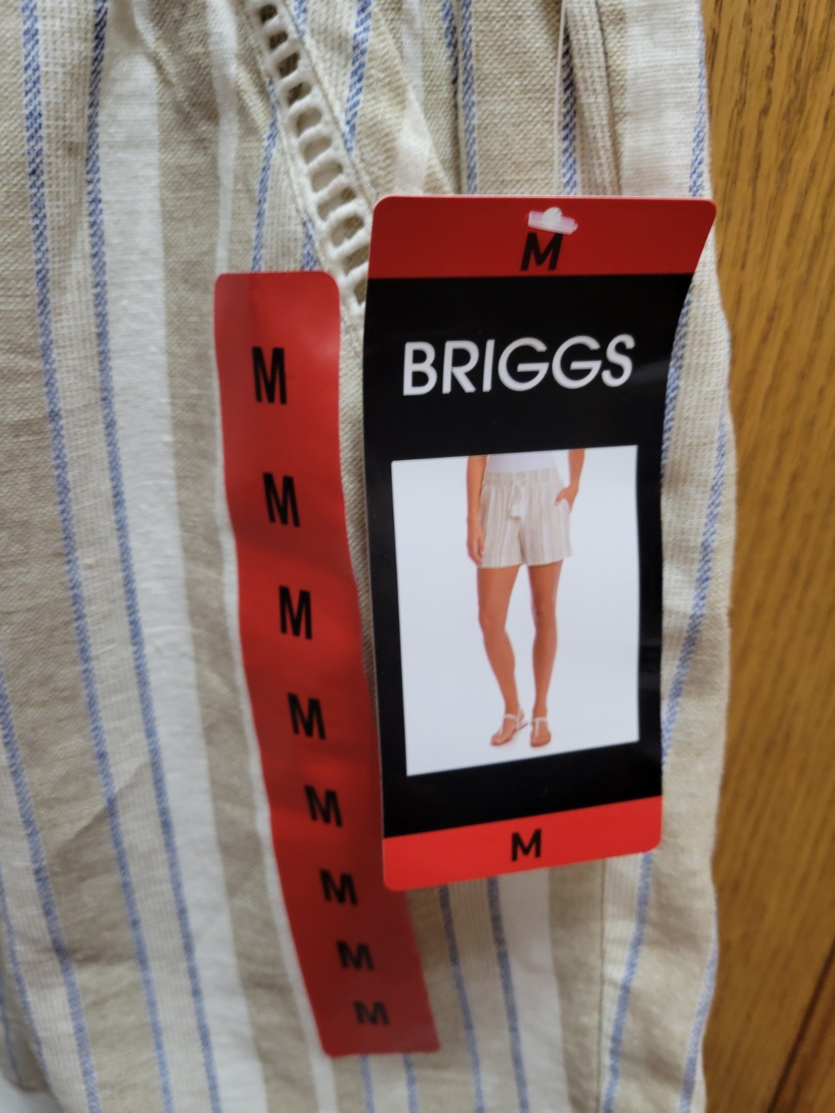 NWT Elastic Waist Striped Linen Blend Shorts By BRIGGS sz Md. Inseam 5 Inches