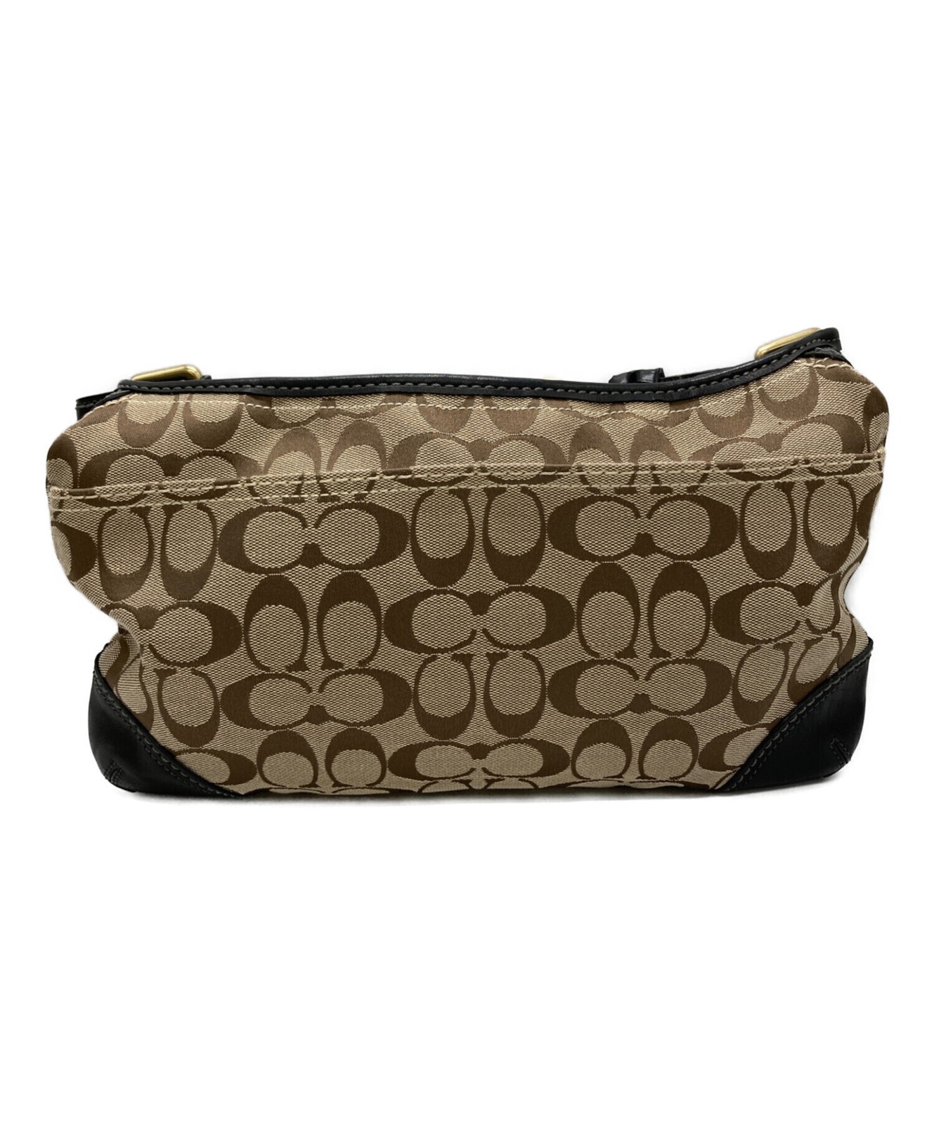 Coach Signature Beige Canvas Leather ShoulderBag Handbag Logo Gold Hardware Auth
