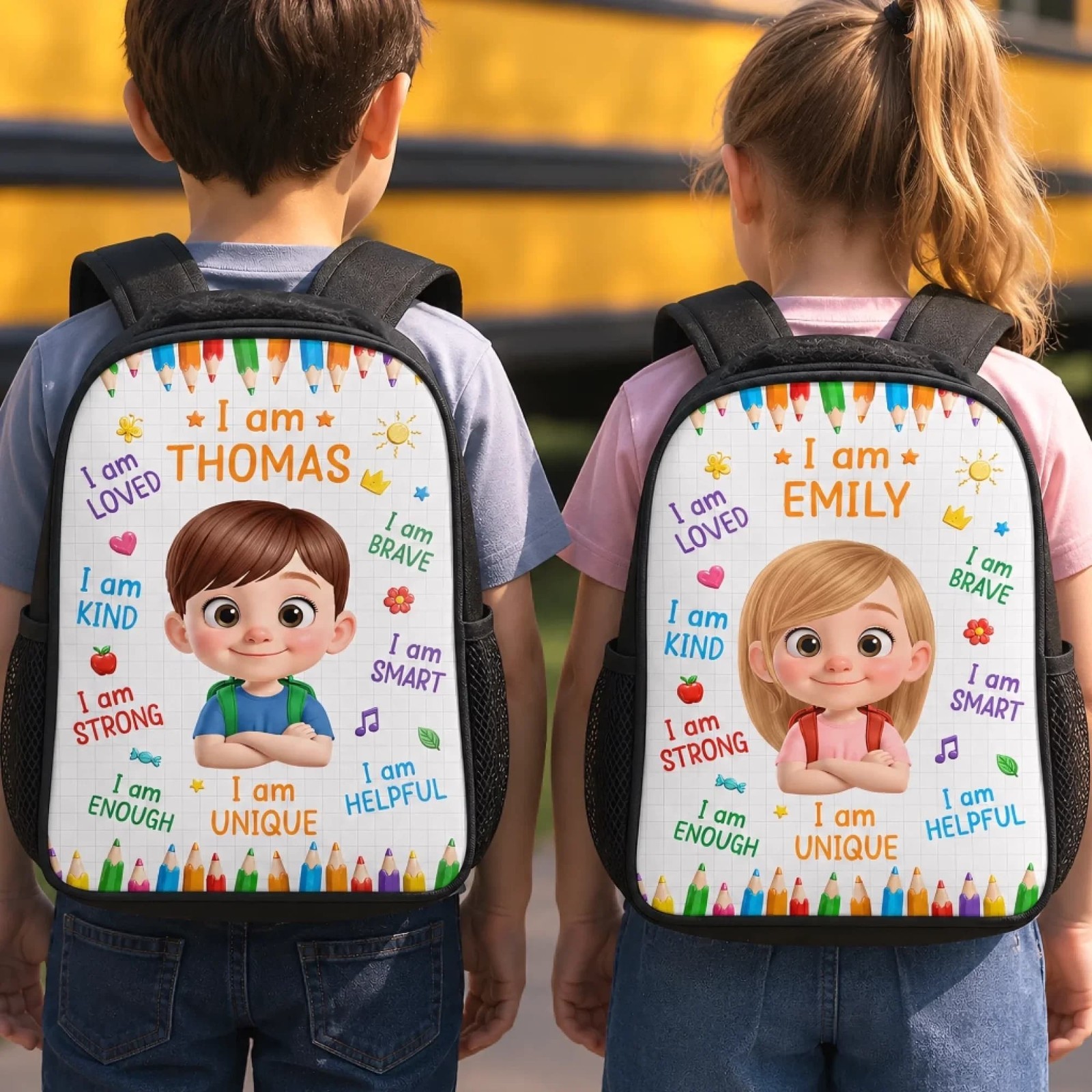 Custom Photo Kids Backpack, Personalized Affirmation School Bag, Back to School