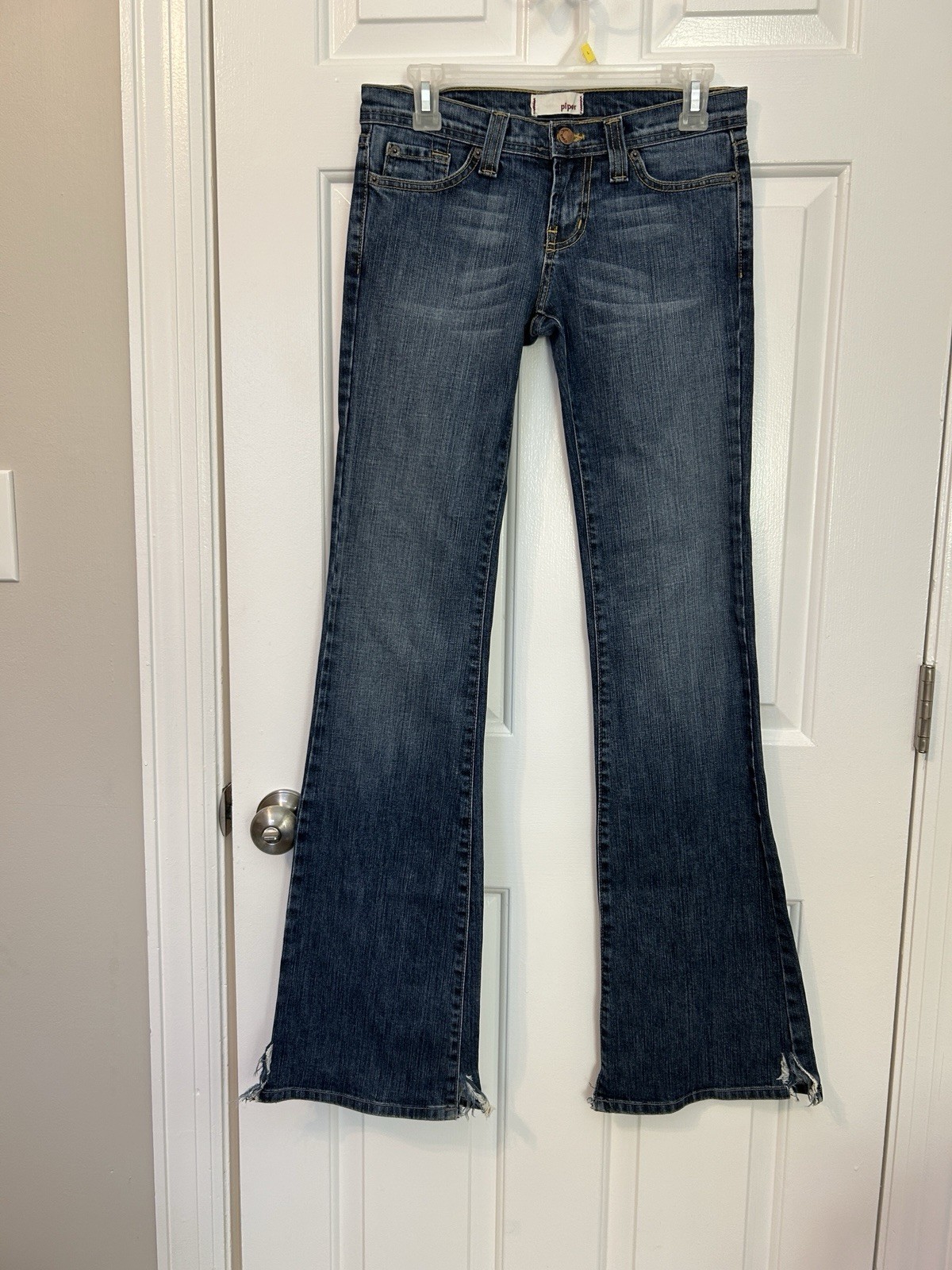 Y2K Piper Skinny Flare Low Rise Women’s Jeans 27×35 Distressed Hems Made In USA