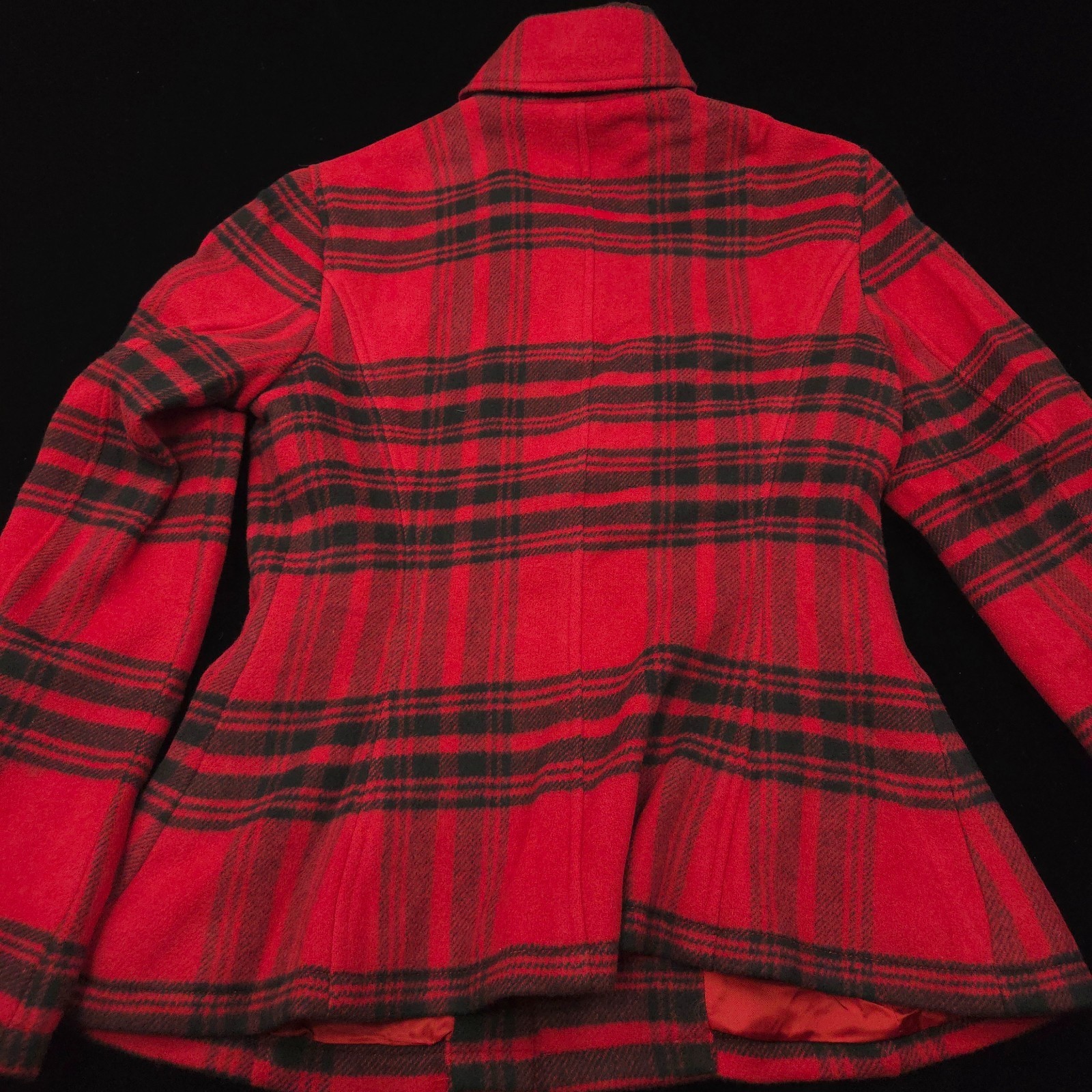 NEW Polo Ralph Lauren Womens Wool Jacket -12 Red Black Peacoat Flannel Coat $698