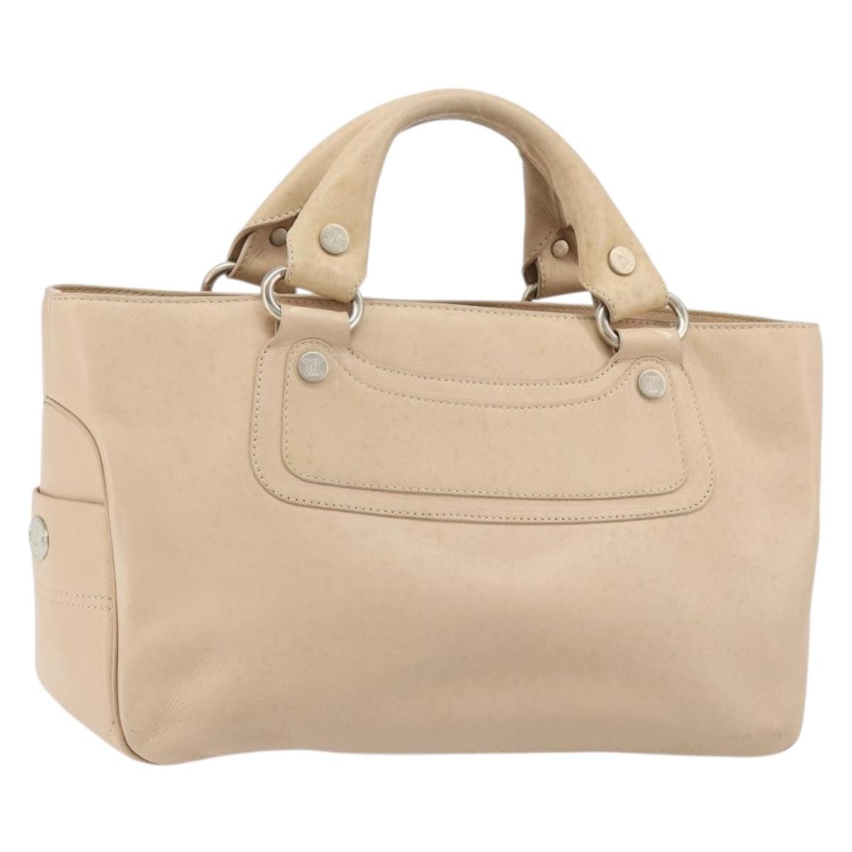 CELINE Boogie bag Hand Bag Leather Ivory Silver Auth ep14737