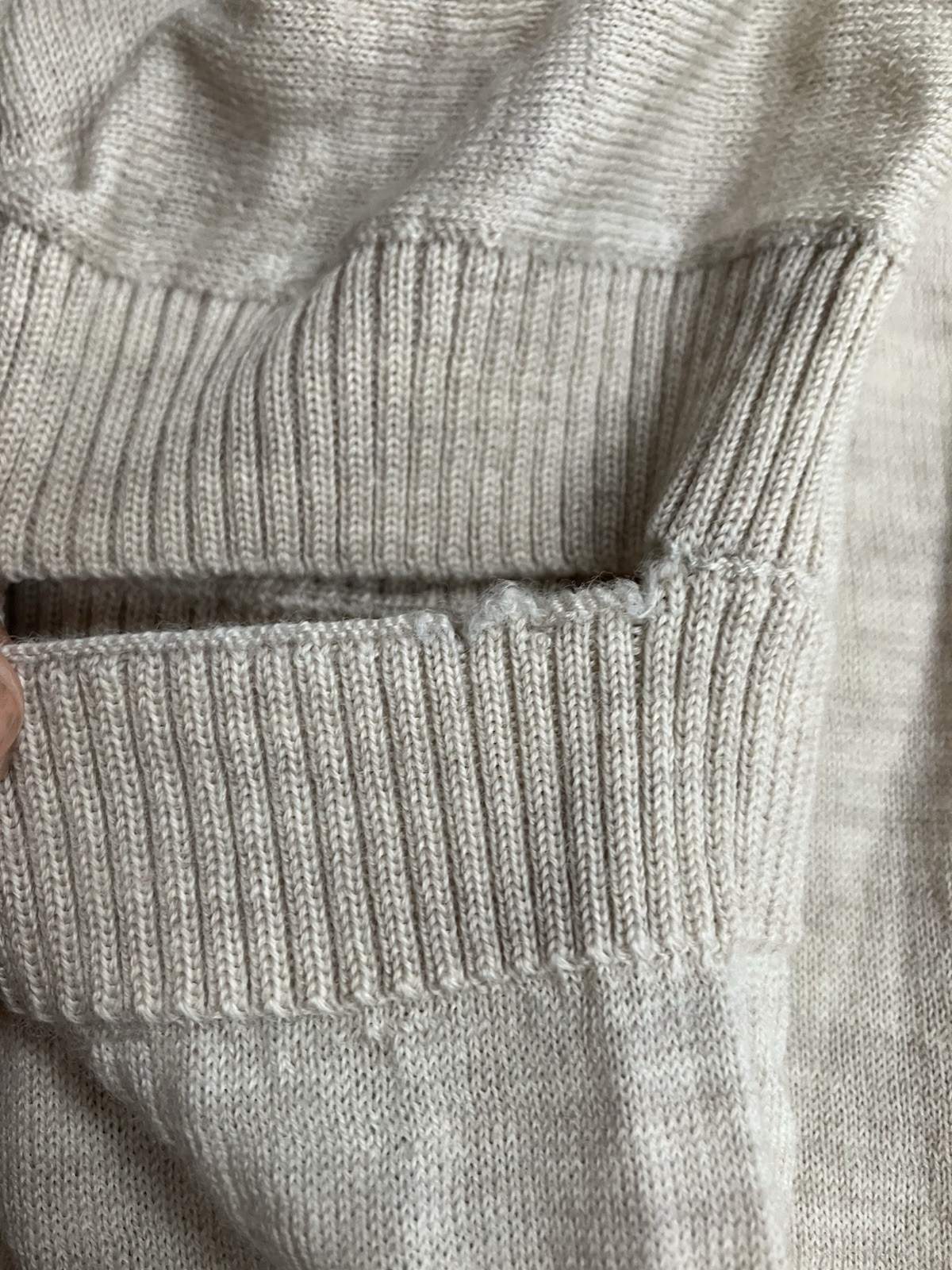 All Saints 100% Merino Wool Jumper Womens Size Small Beige Thin Knit Open Elbow