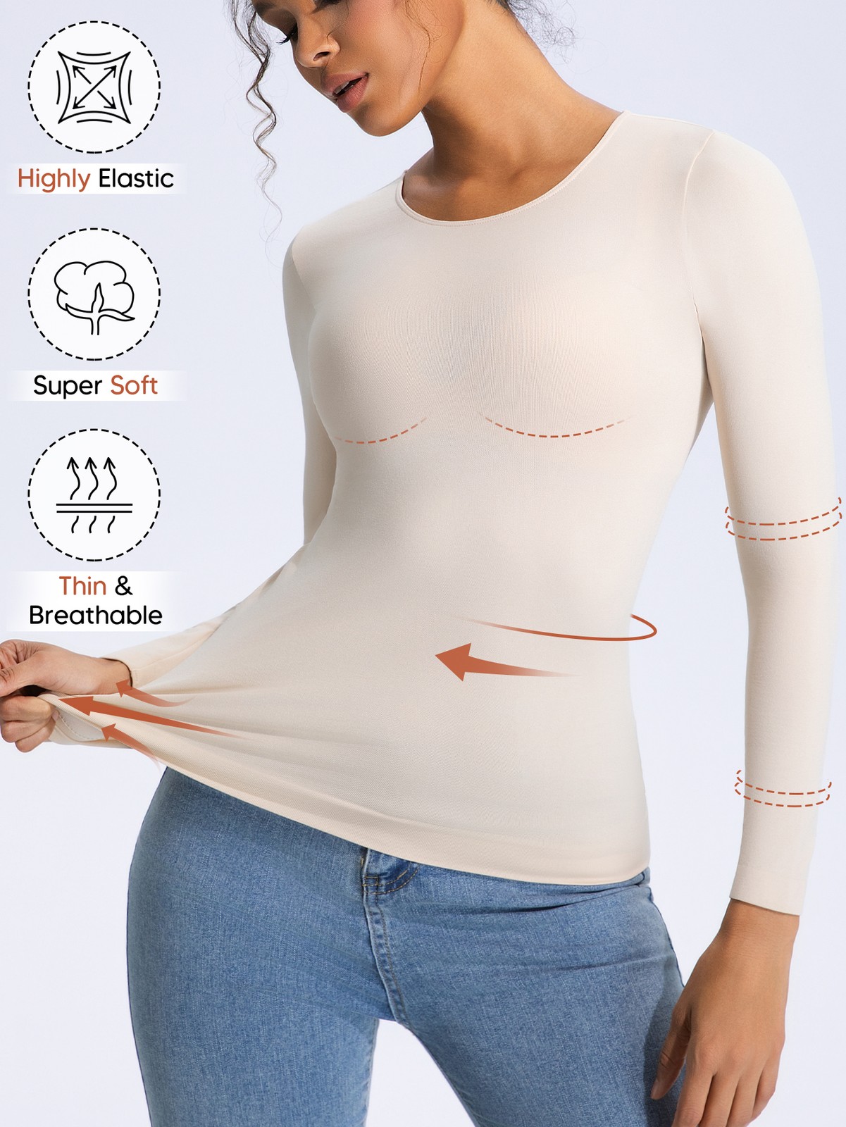 Women’s Long Sleeve Light Compression Shapewear – Seamless Waist Sculpting Top