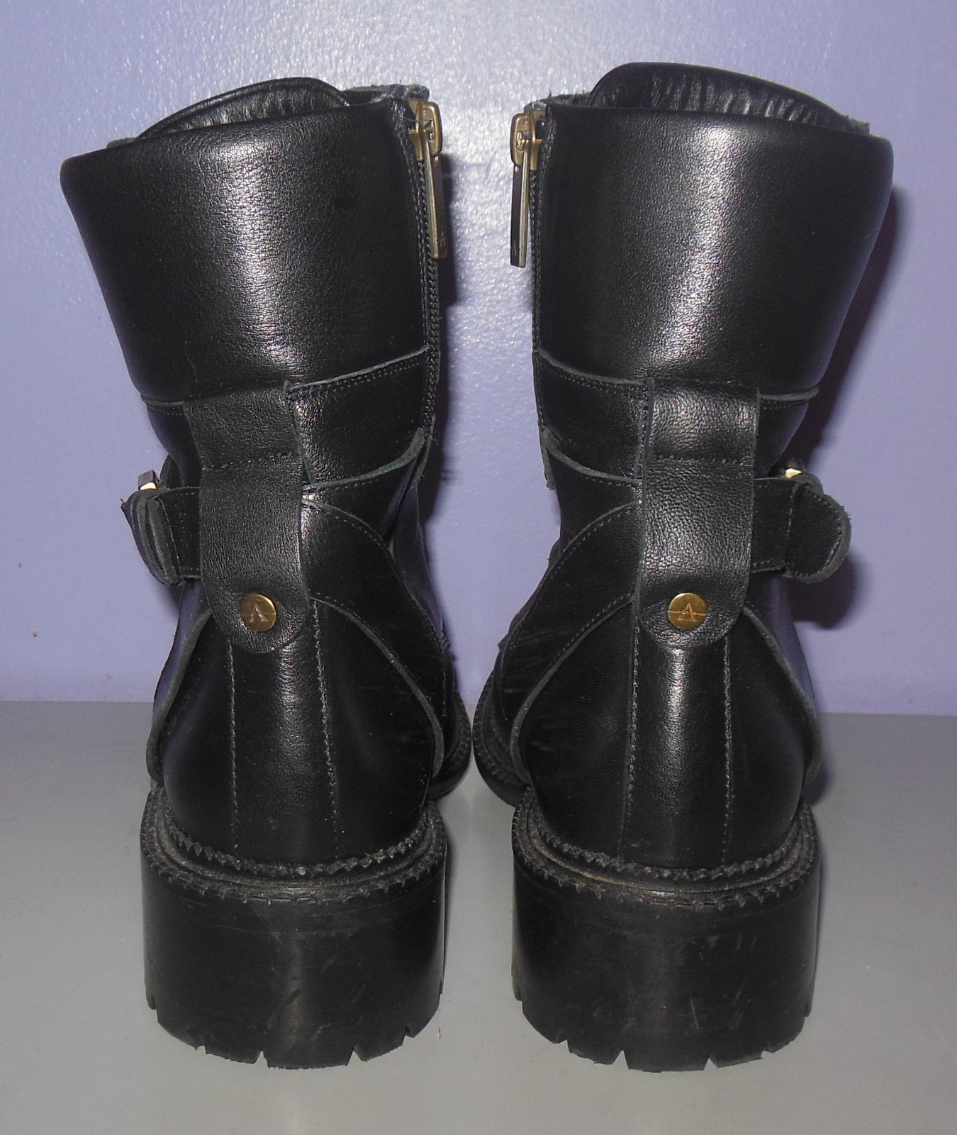 Aquatalia Octavia Waterproof Calfskin Black Leather Combat Boots 8.5 M